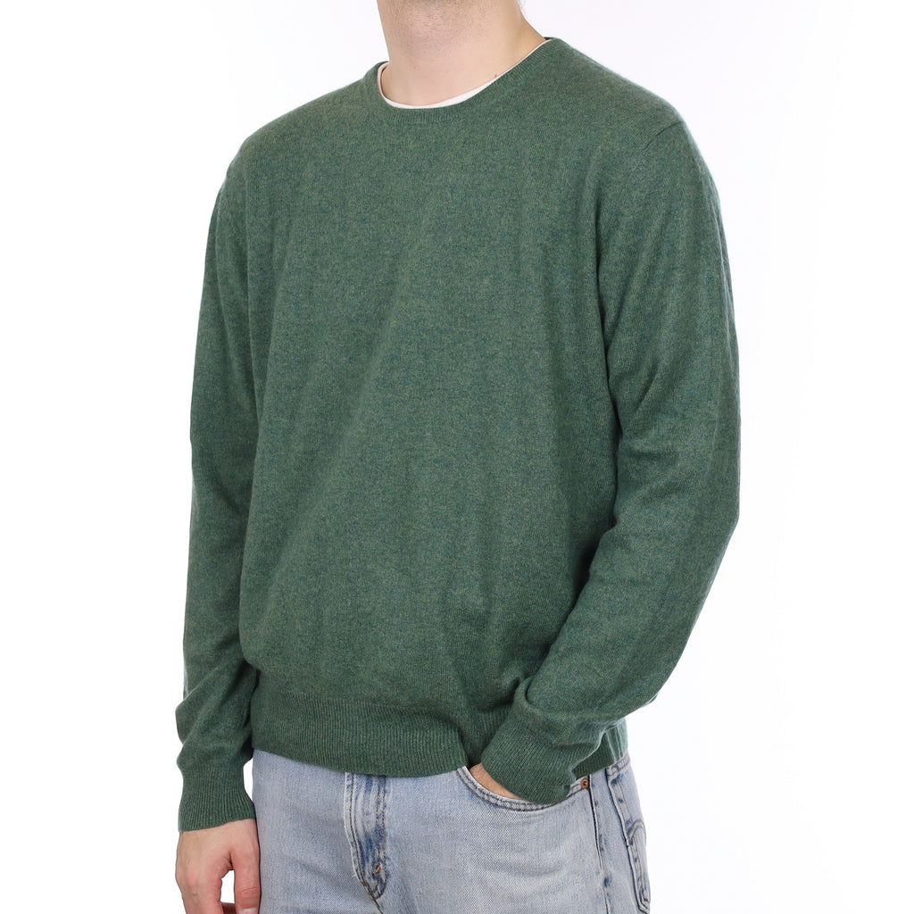 Men's Spruce Green Marl Cashmere Crew Neck Jumper Large