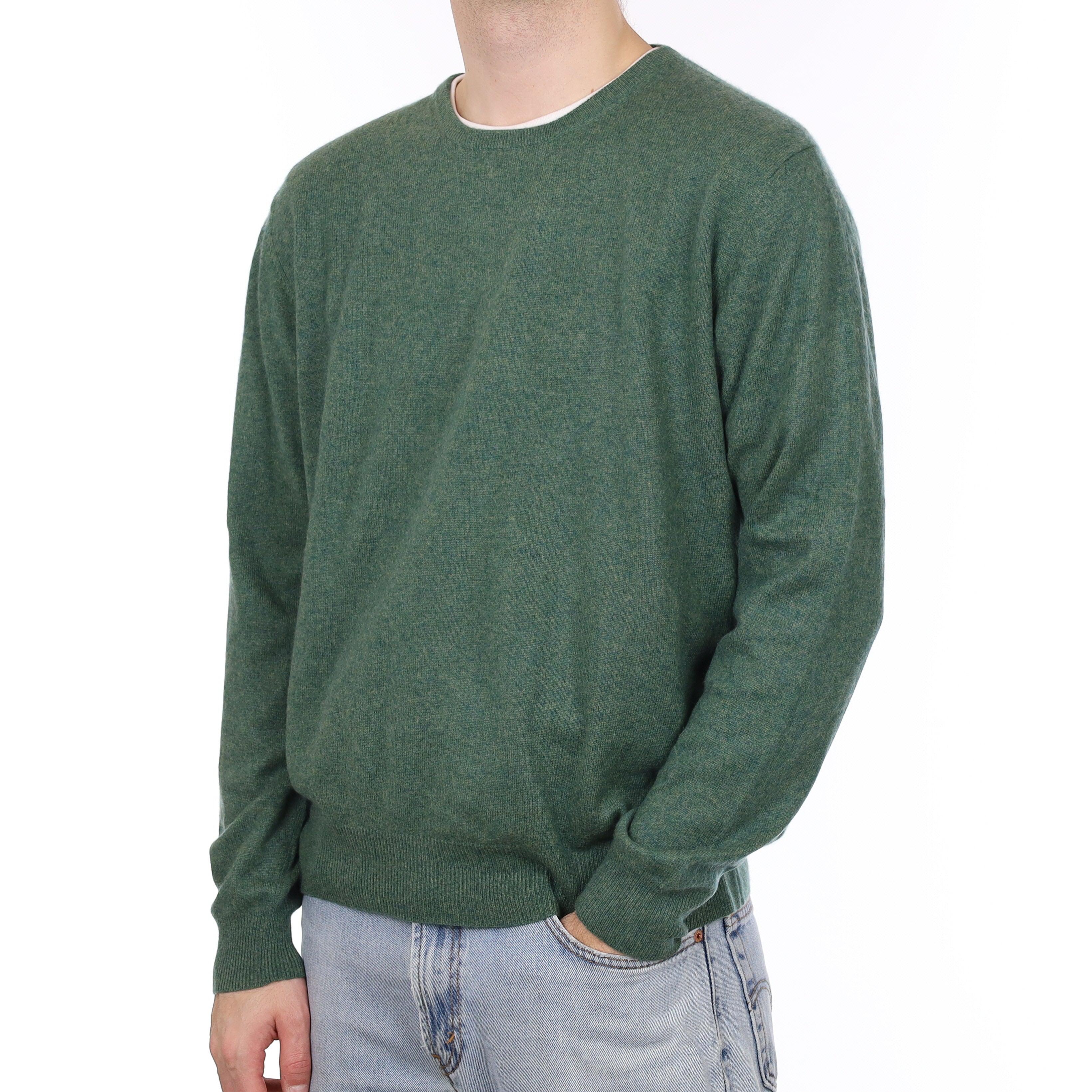 Men's Spruce Green Marl Cashmere Crew Neck Jumper Large