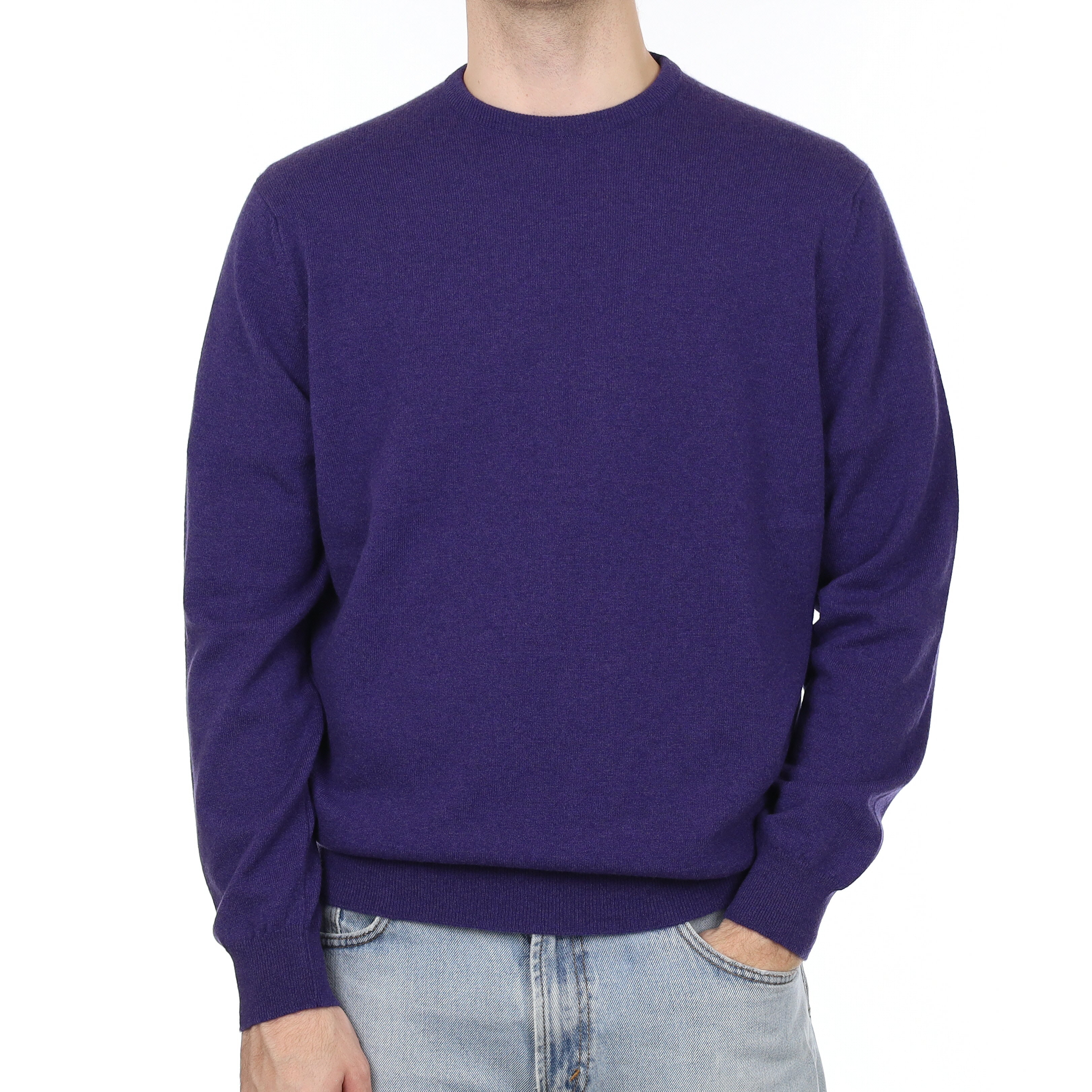 Men's Brand New Begg & Co Iris Purple Cashmere Crew Neck Jumper Large