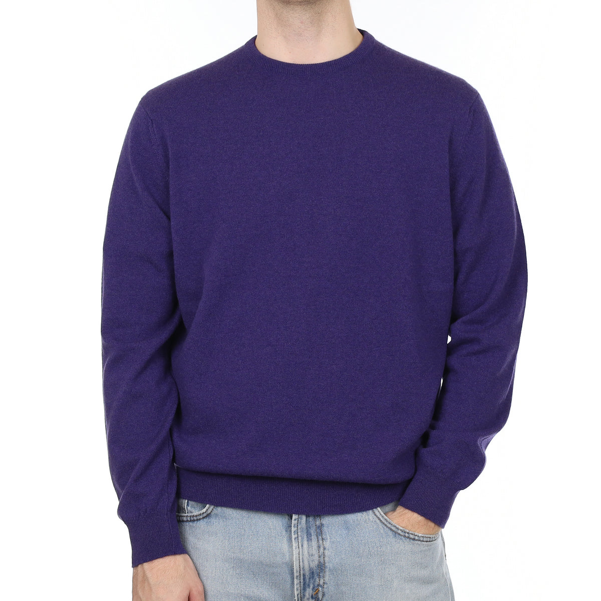 Men's Brand New Begg & Co Iris Purple Cashmere Crew Neck Jumper Large