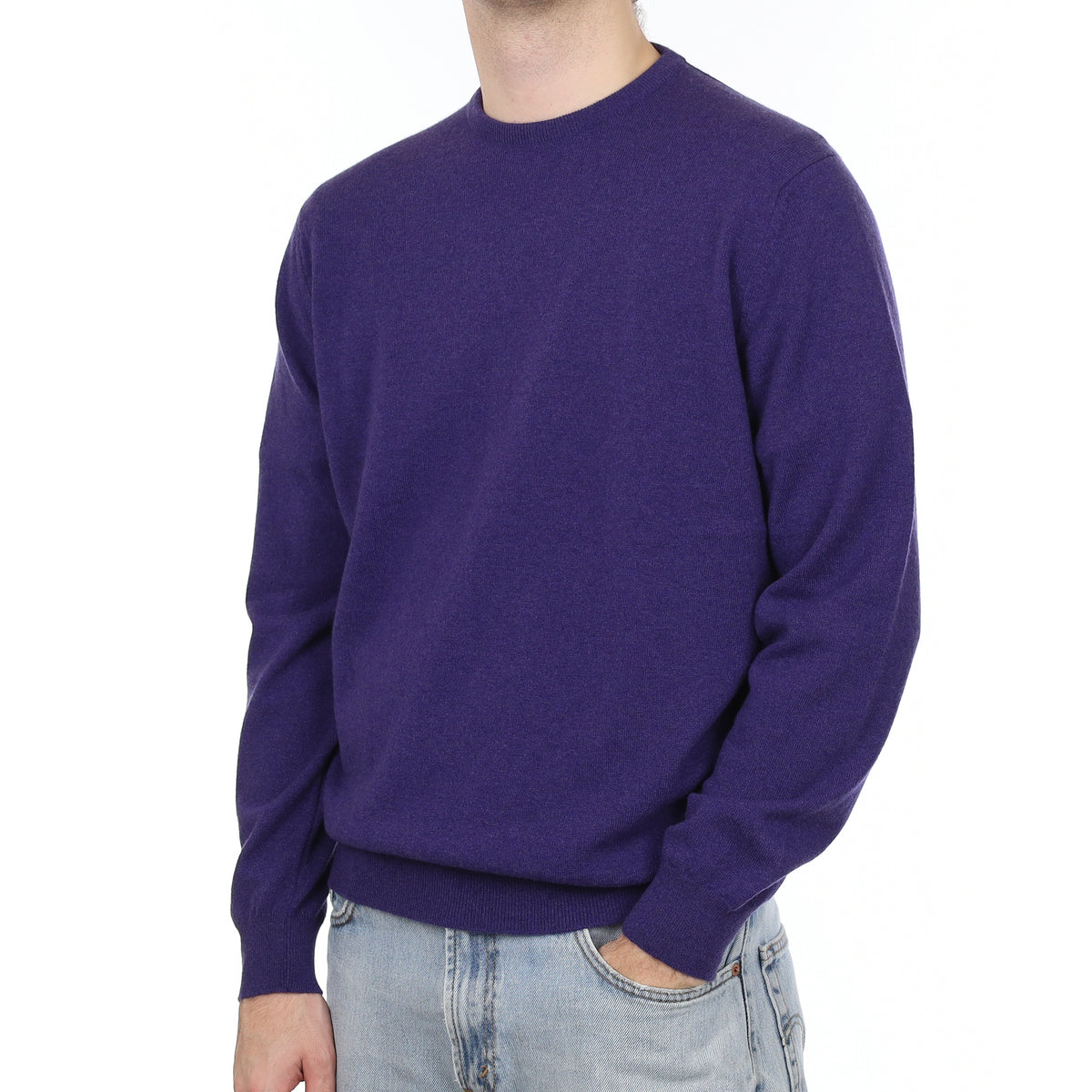 Men's Brand New Begg & Co Iris Purple Cashmere Crew Neck Jumper Large