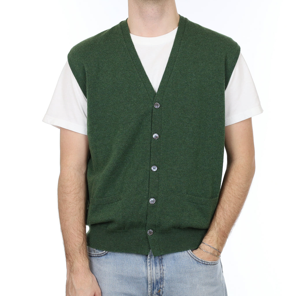 Men's Brand New Begg & Co Fern Green Marl Cashmere V Neck Waistcoat Large