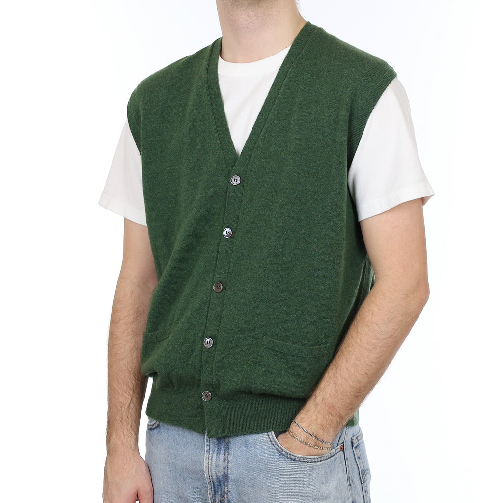 Men's Brand New Begg & Co Fern Green Marl Cashmere V Neck Waistcoat Large