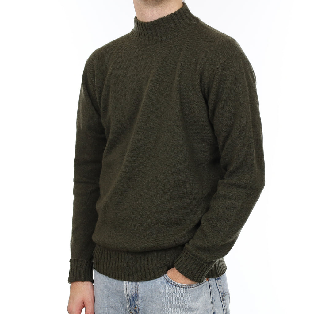 Men's Brand New Scottish Deep Khaki Green Cashmere Turtle Neck Jumper Large