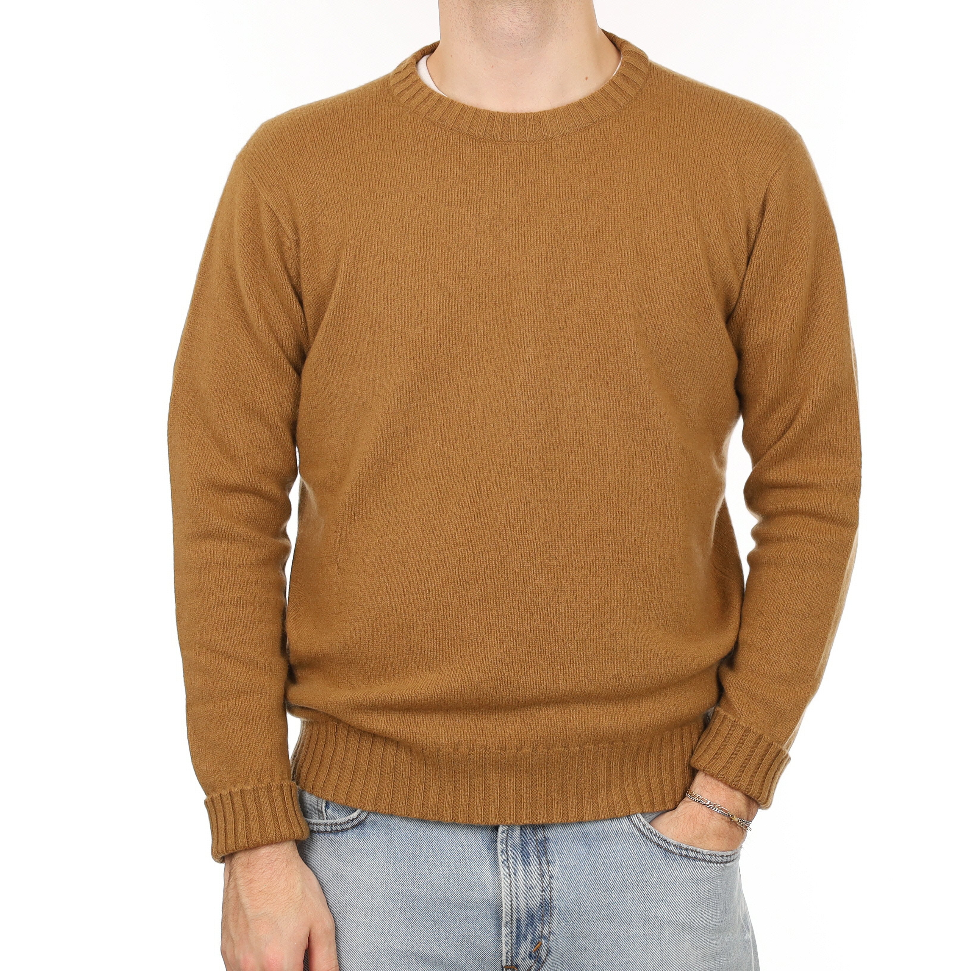 Men's Brand New Scottish Toffee Brown Cashmere Crew Neck Jumper Large