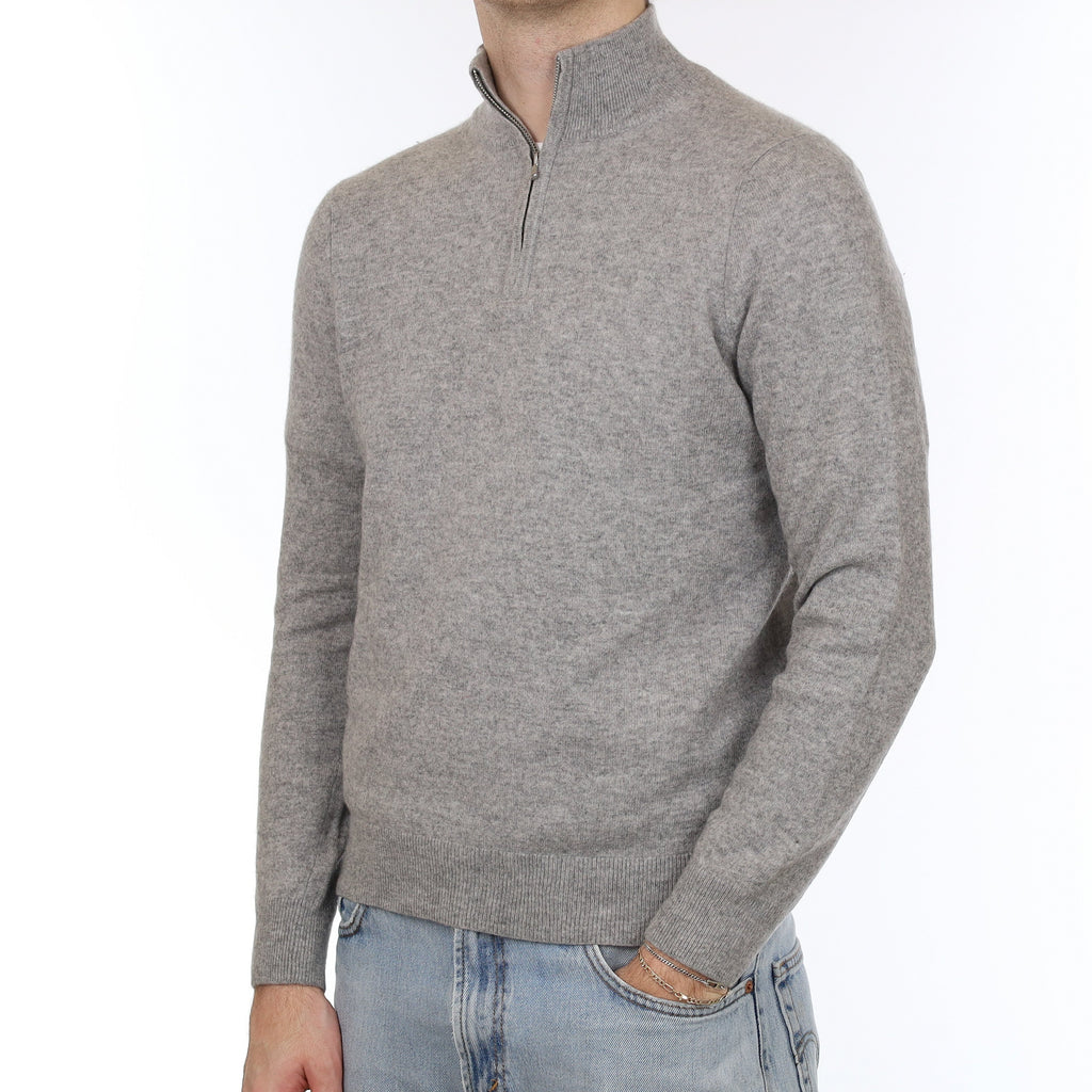 Men's Mist Grey Cashmere 1/4 Zip Jumper Medium