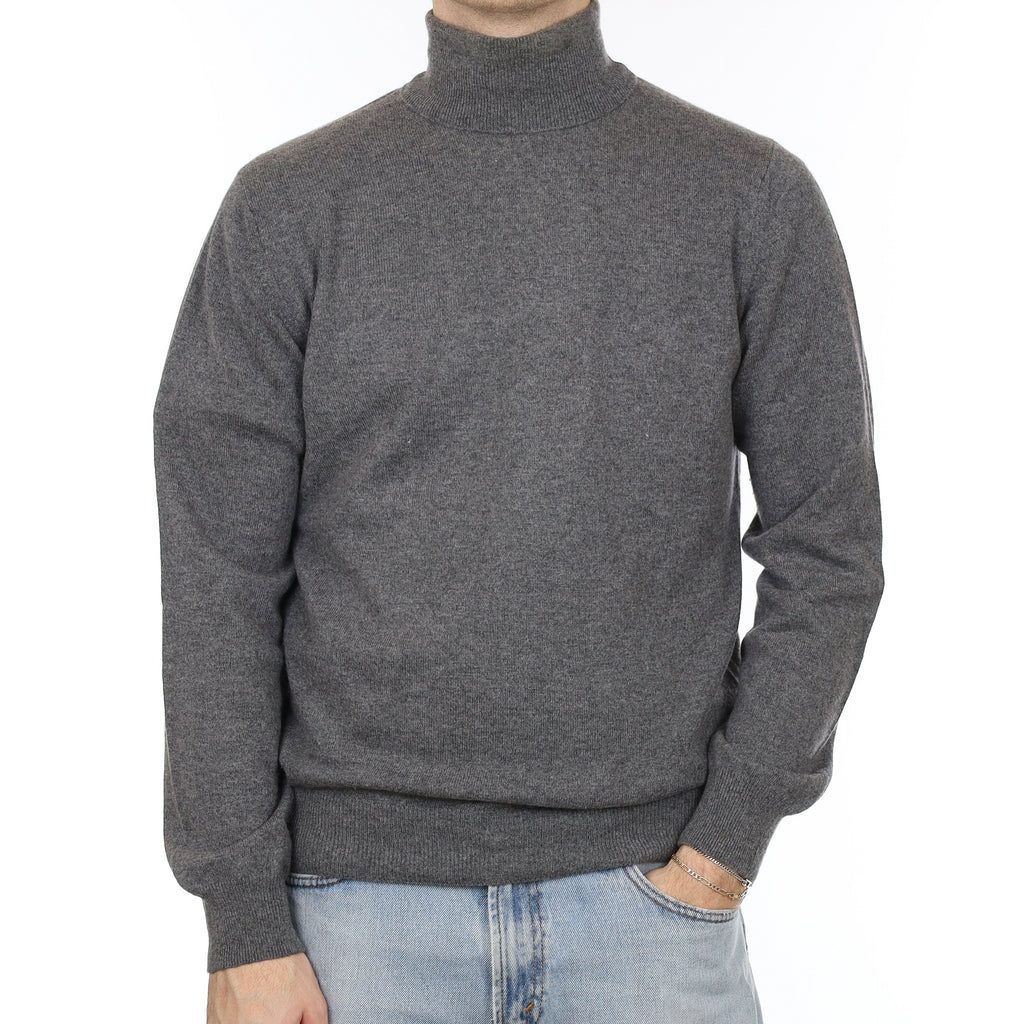 Men's Italian Slate Grey Cashmere Polo Neck Jumper Medium