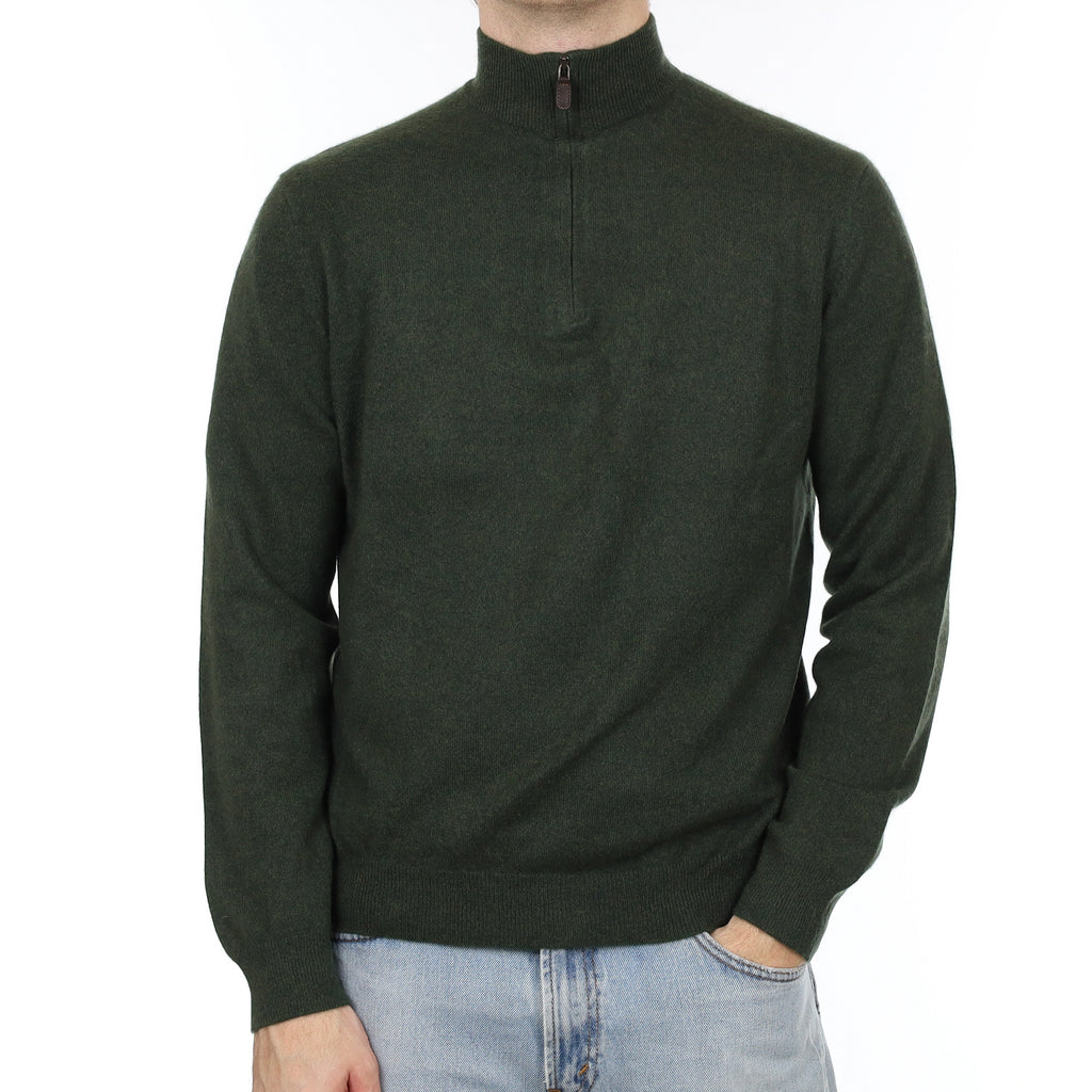 Men's Country Green Cashmere 1/4 Zip Jumper Medium