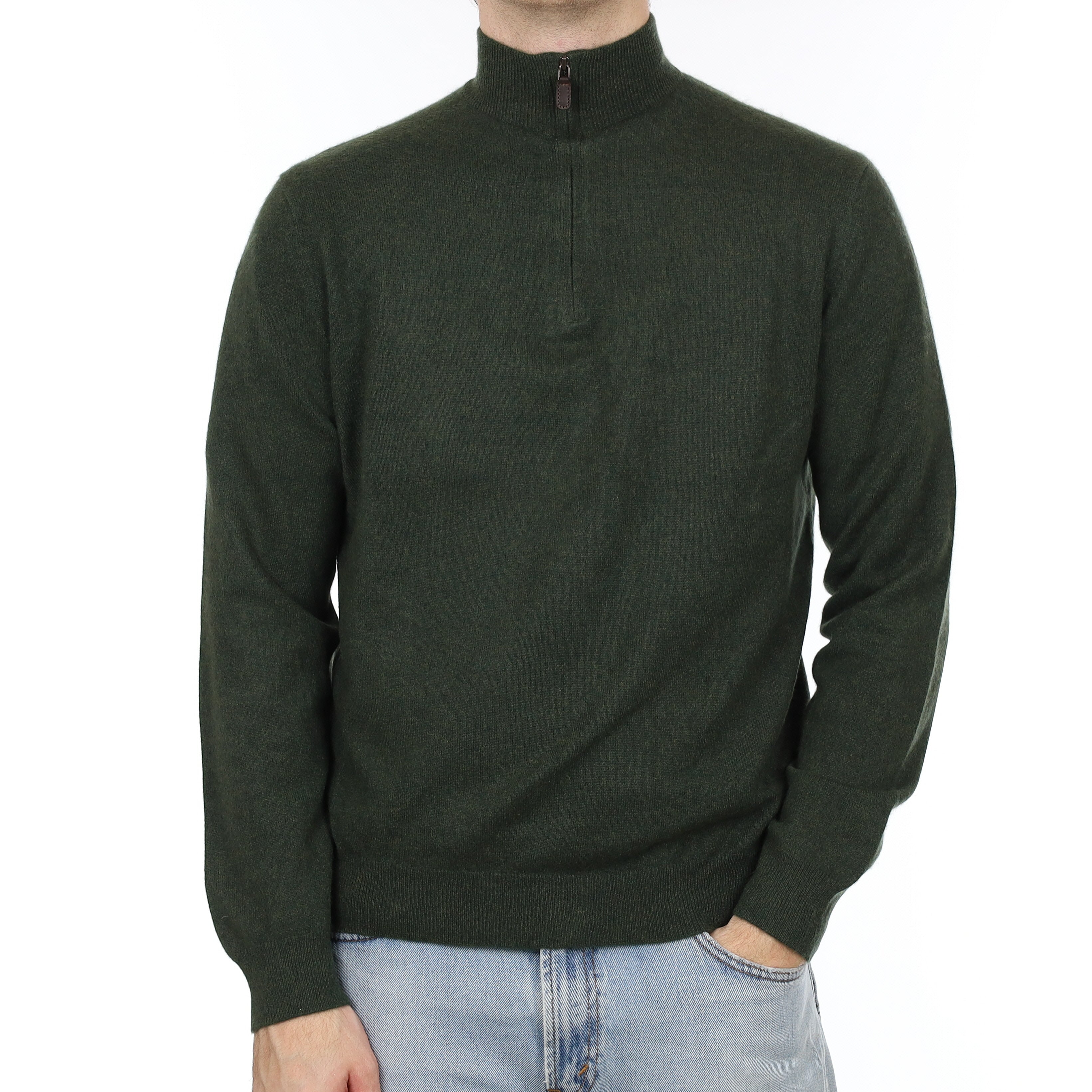 Men's Country Green Cashmere 1/4 Zip Jumper Medium