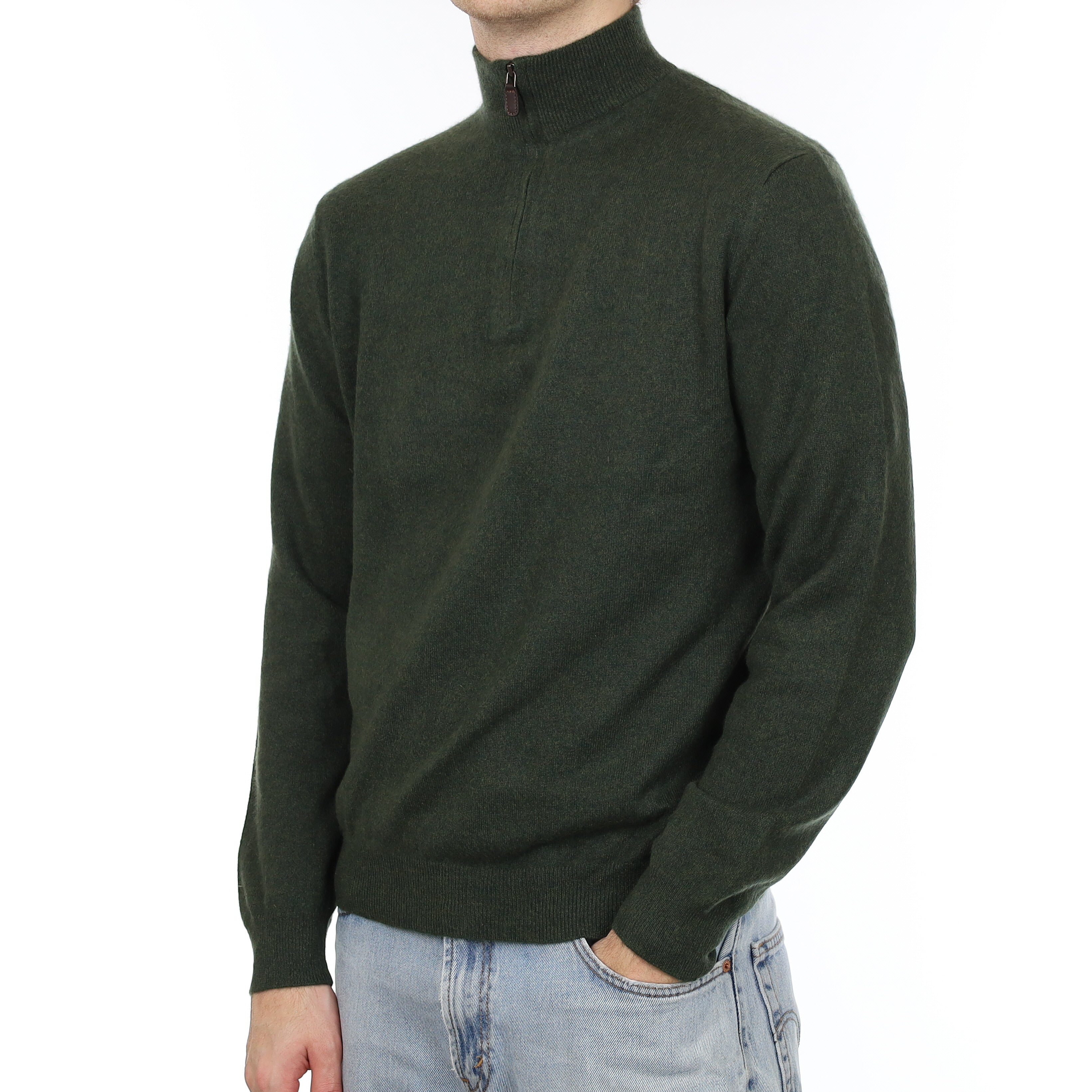 Men's Country Green Cashmere 1/4 Zip Jumper Medium
