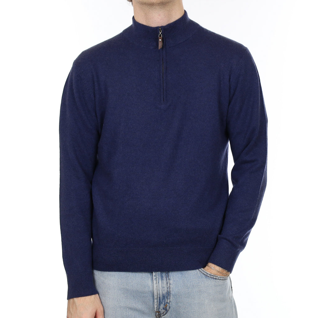 Men's Naval Blue Cashmere 1/4 Zip Jumper Medium