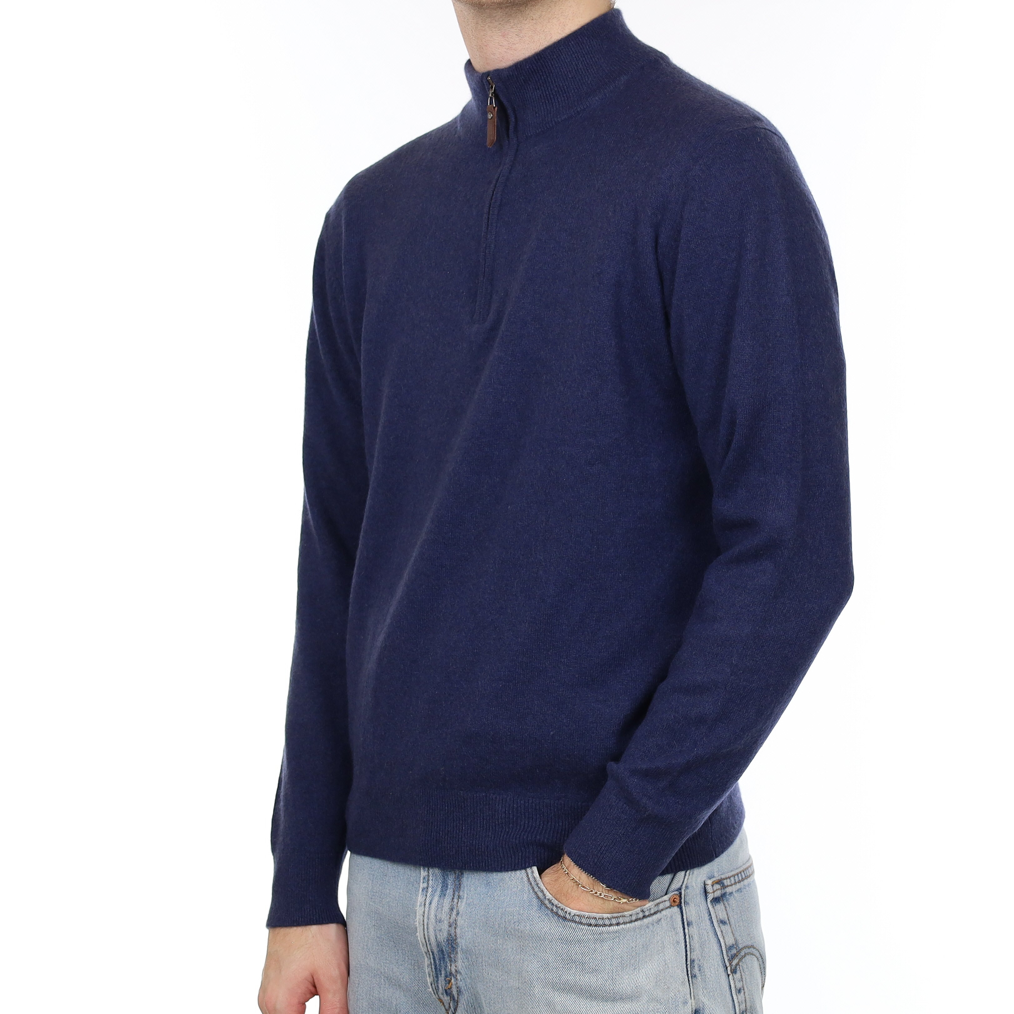 Men's Naval Blue Cashmere 1/4 Zip Jumper Medium