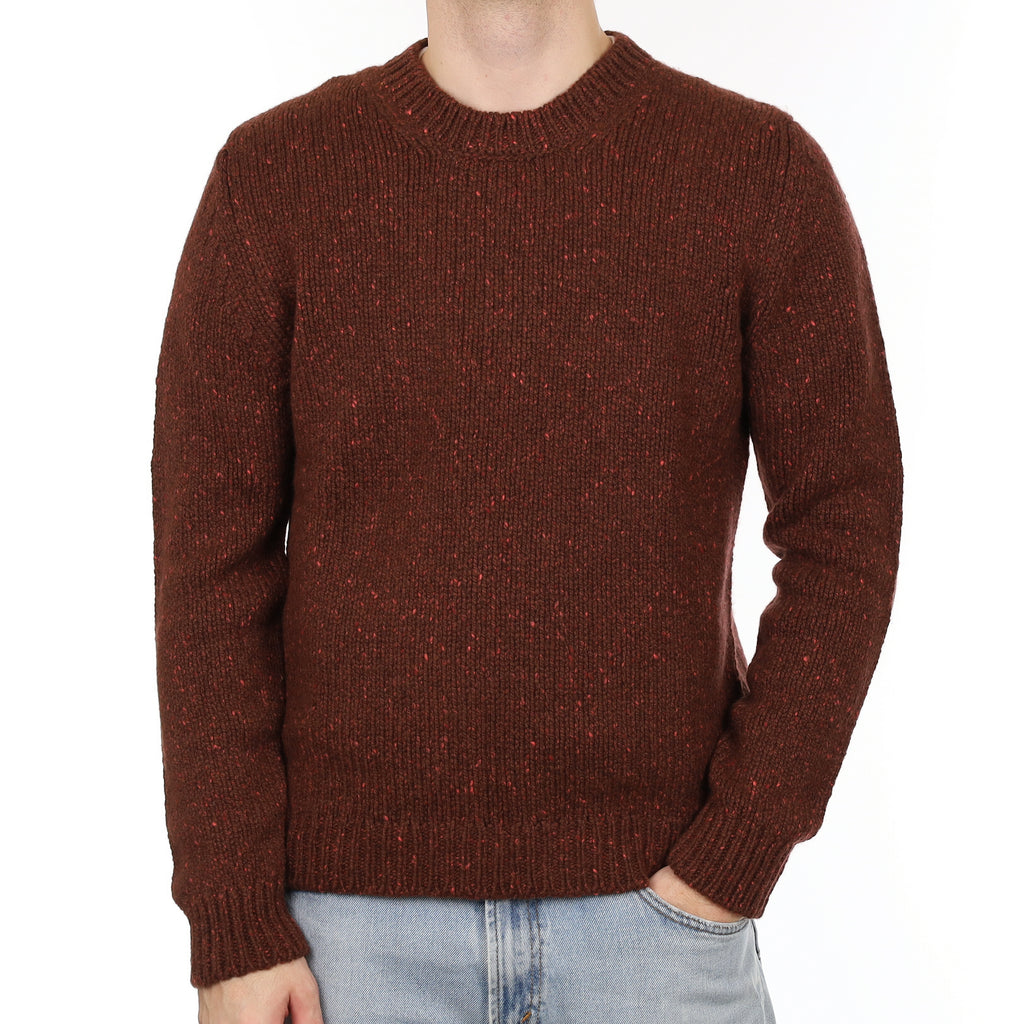 Men's Brand New Scottish Brown with Coral Fleck Chunky Cashmere Crew Neck Jumper Medium