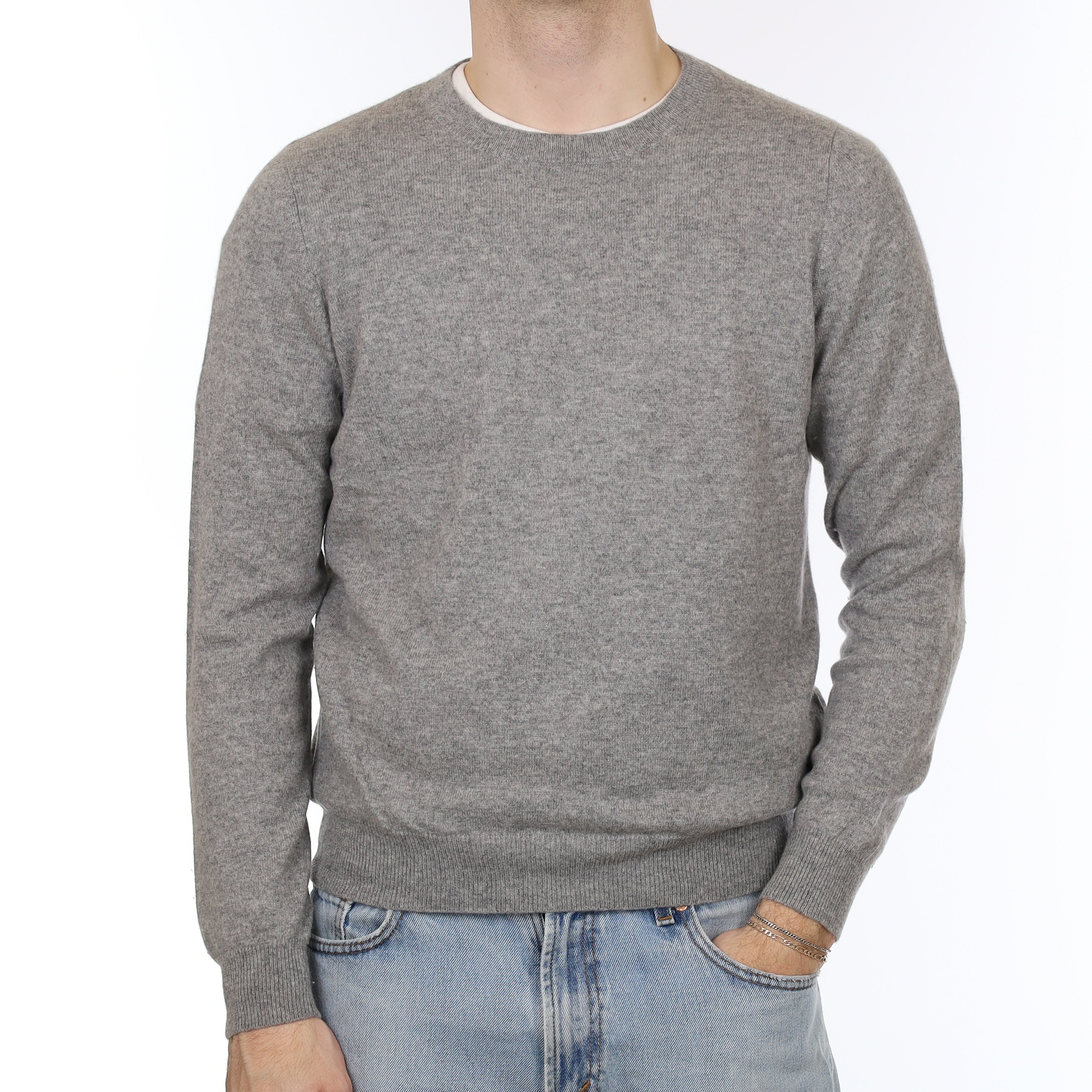 Men's Smoke Grey Marl Cashmere Crew Neck Jumper Medium