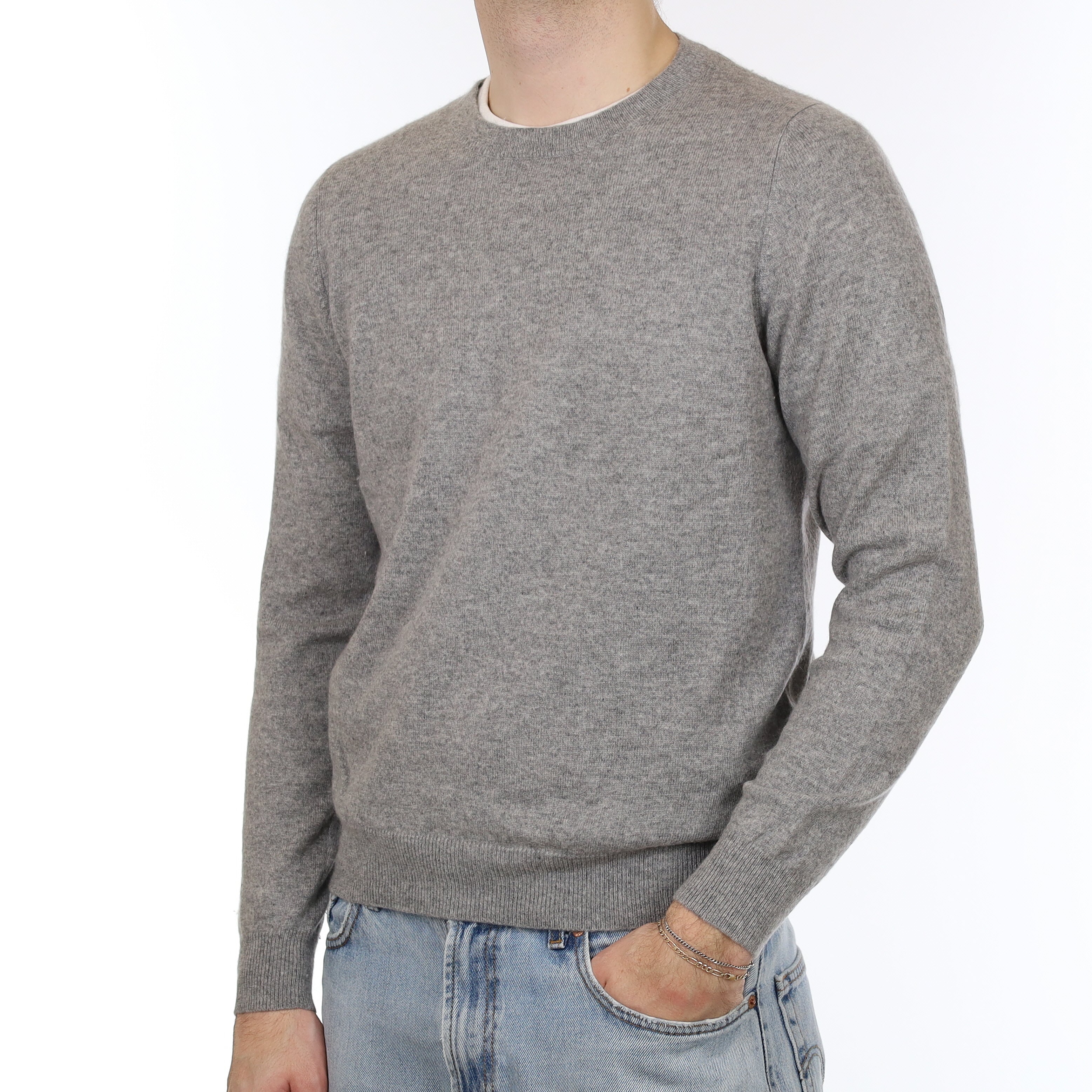 Men's Smoke Grey Marl Cashmere Crew Neck Jumper Medium