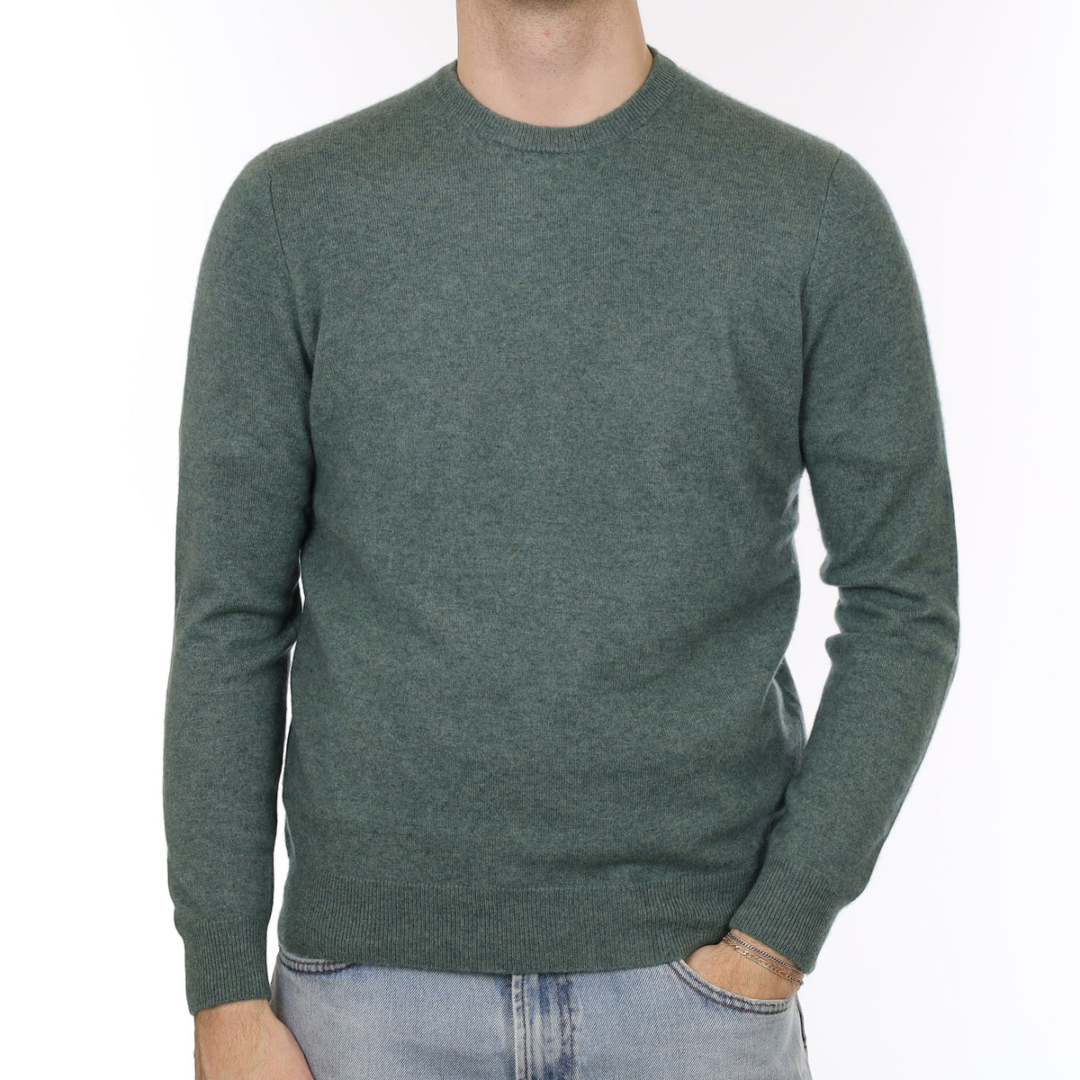 Men's Sea Foam Green Cashmere Crew Neck Jumper Medium