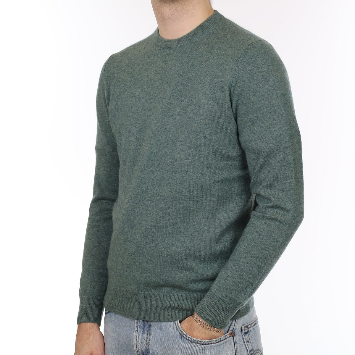 Men's Sea Foam Green Cashmere Crew Neck Jumper Medium