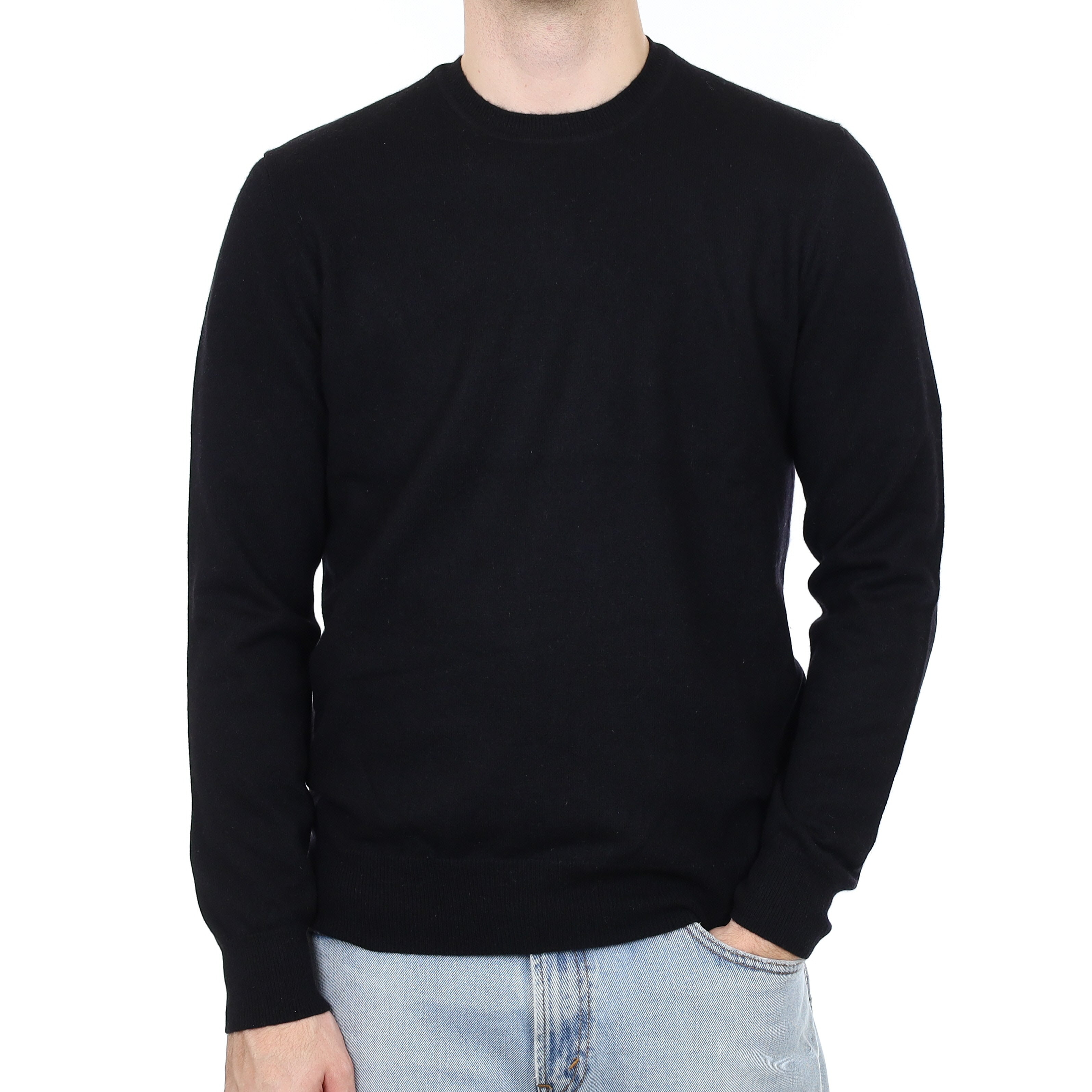 Men's Black Cashmere Crew Neck Jumper Medium