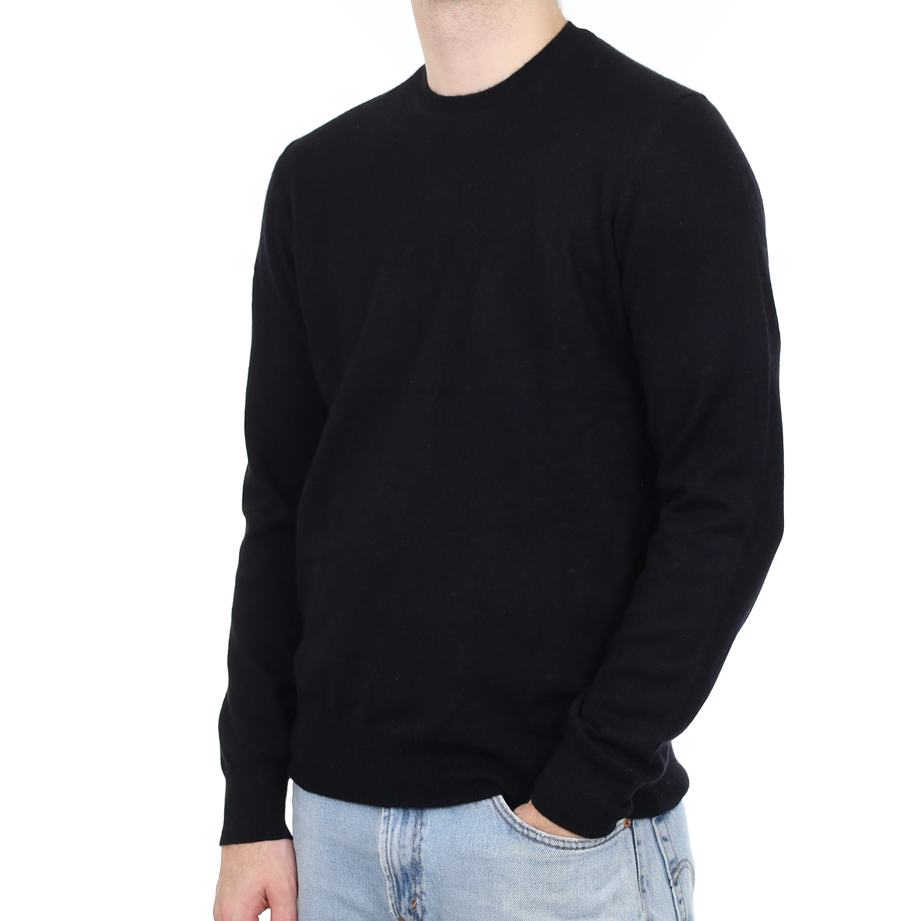 Men's Black Cashmere Crew Neck Jumper Medium