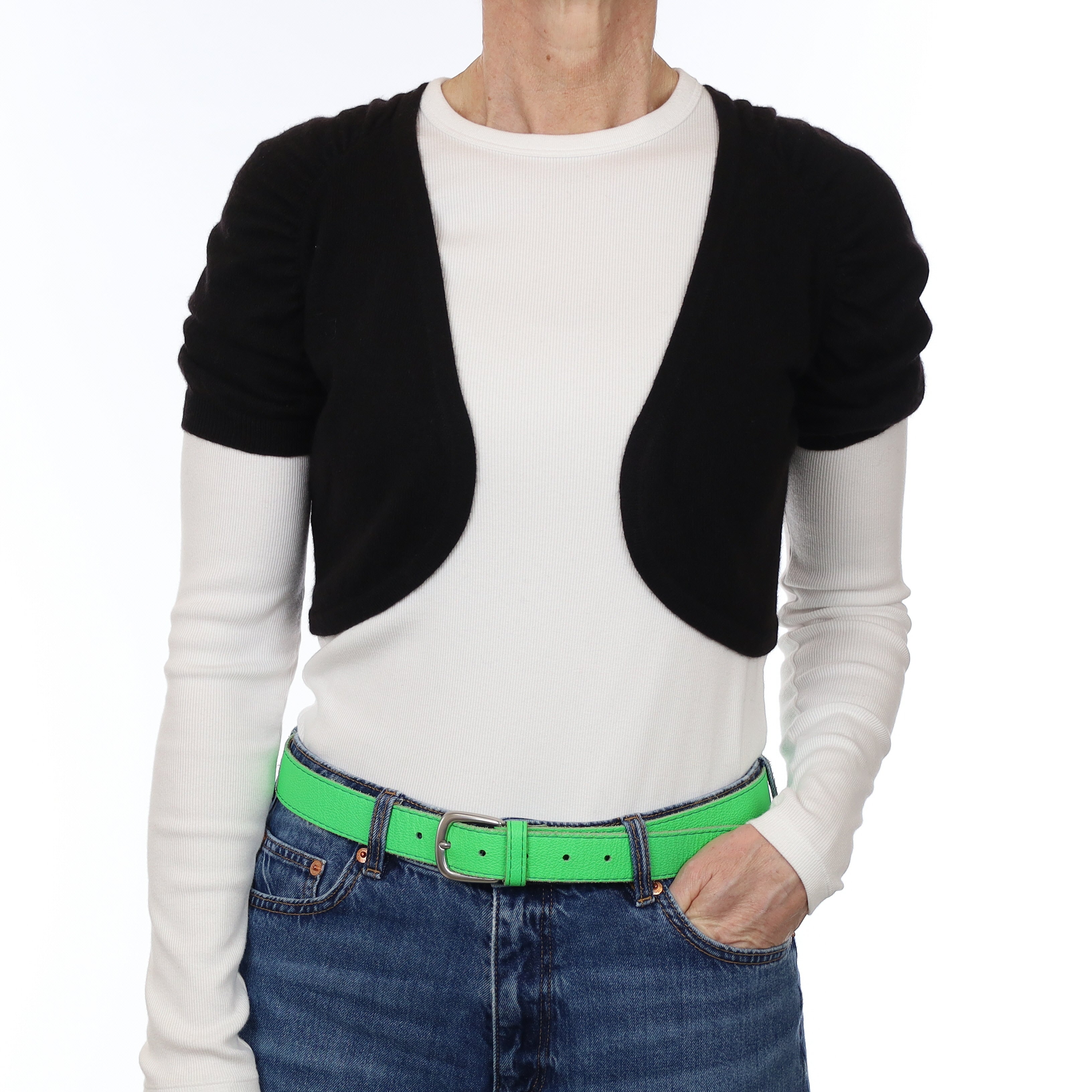 Black Cashmere Short Ruched Sleeve Bolero Cardigan Small