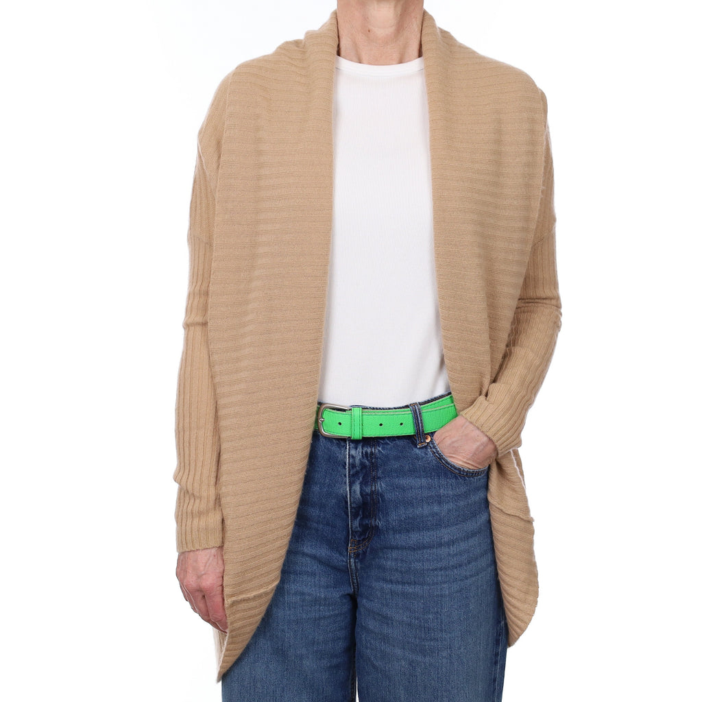 Camel Rib Cashmere Batwing Waterfall Cardigan Small