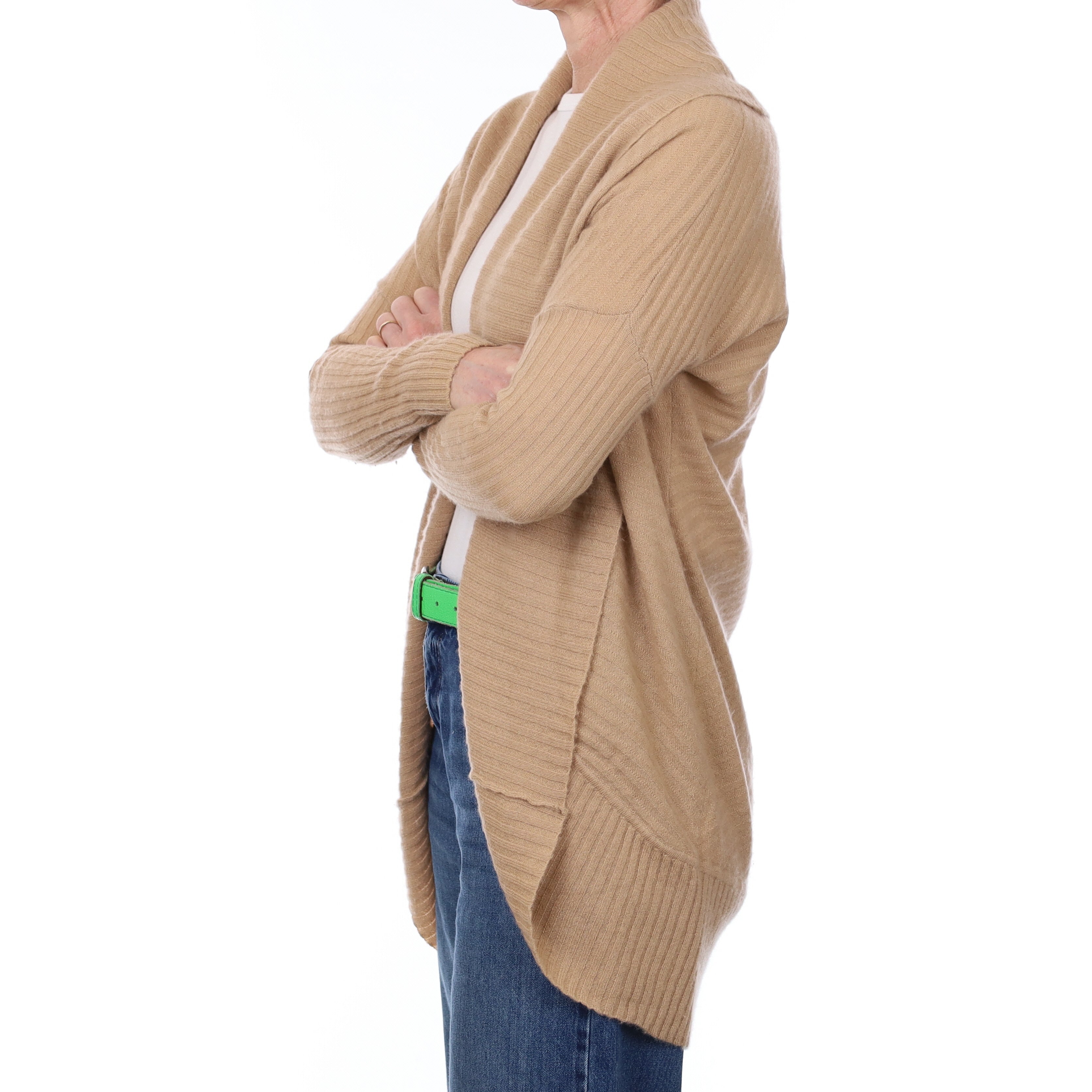 Camel Rib Cashmere Batwing Waterfall Cardigan Small