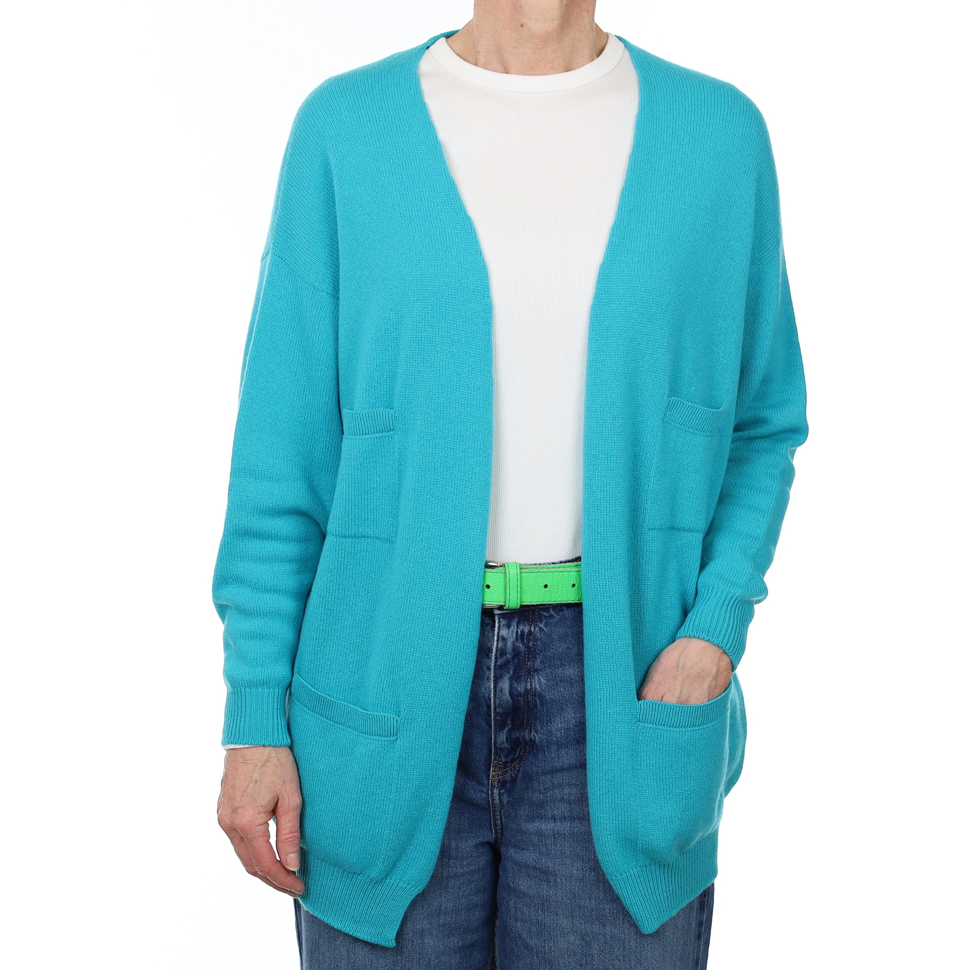 Brand New Scottish Scott & Charters Turquoise Cashmere Edge to Edge Cardigan Small