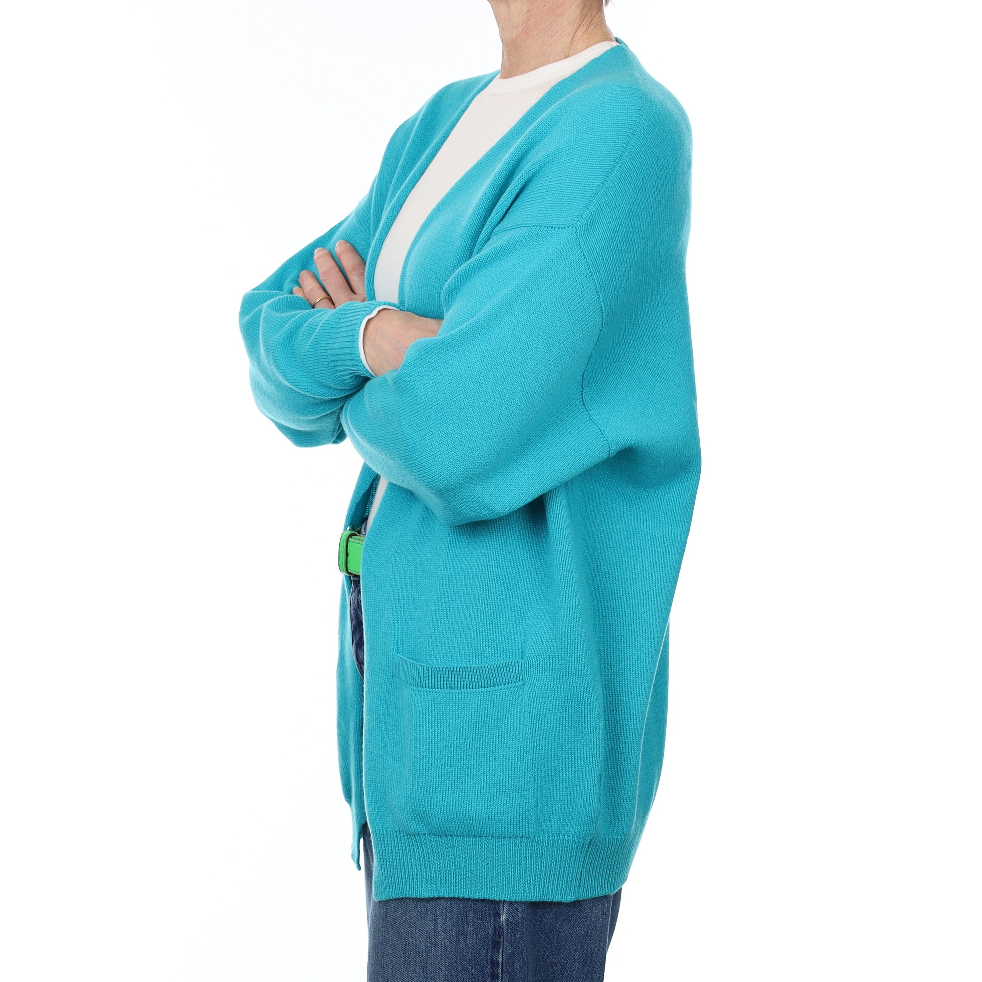 Brand New Scottish Scott & Charters Turquoise Cashmere Edge to Edge Cardigan Small