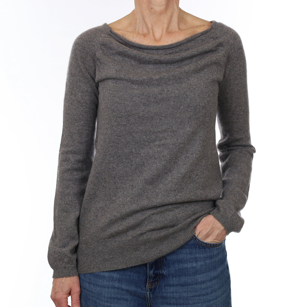 Ash Grey Cashmere Drape Neck Jumper Small