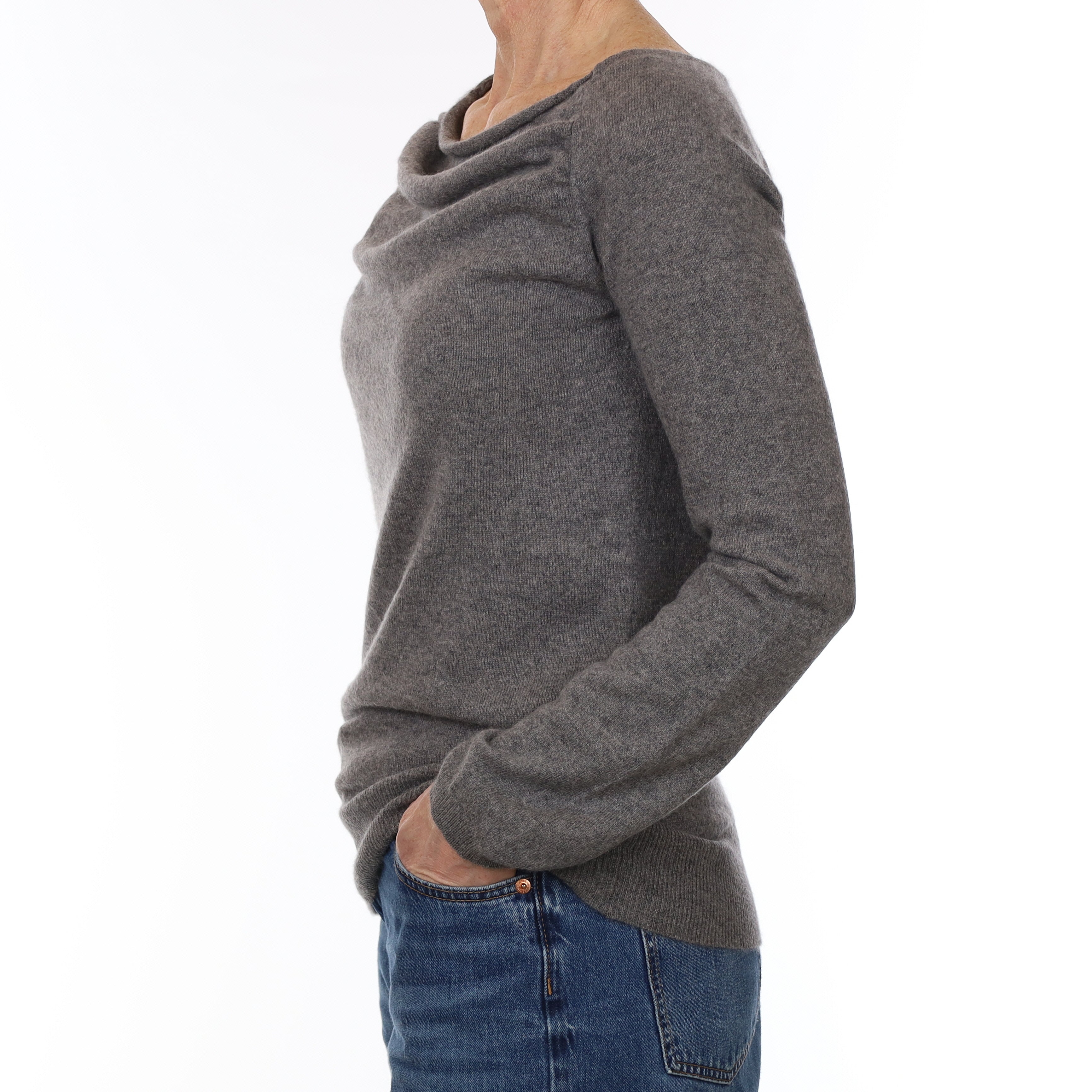 Ash Grey Cashmere Drape Neck Jumper Small