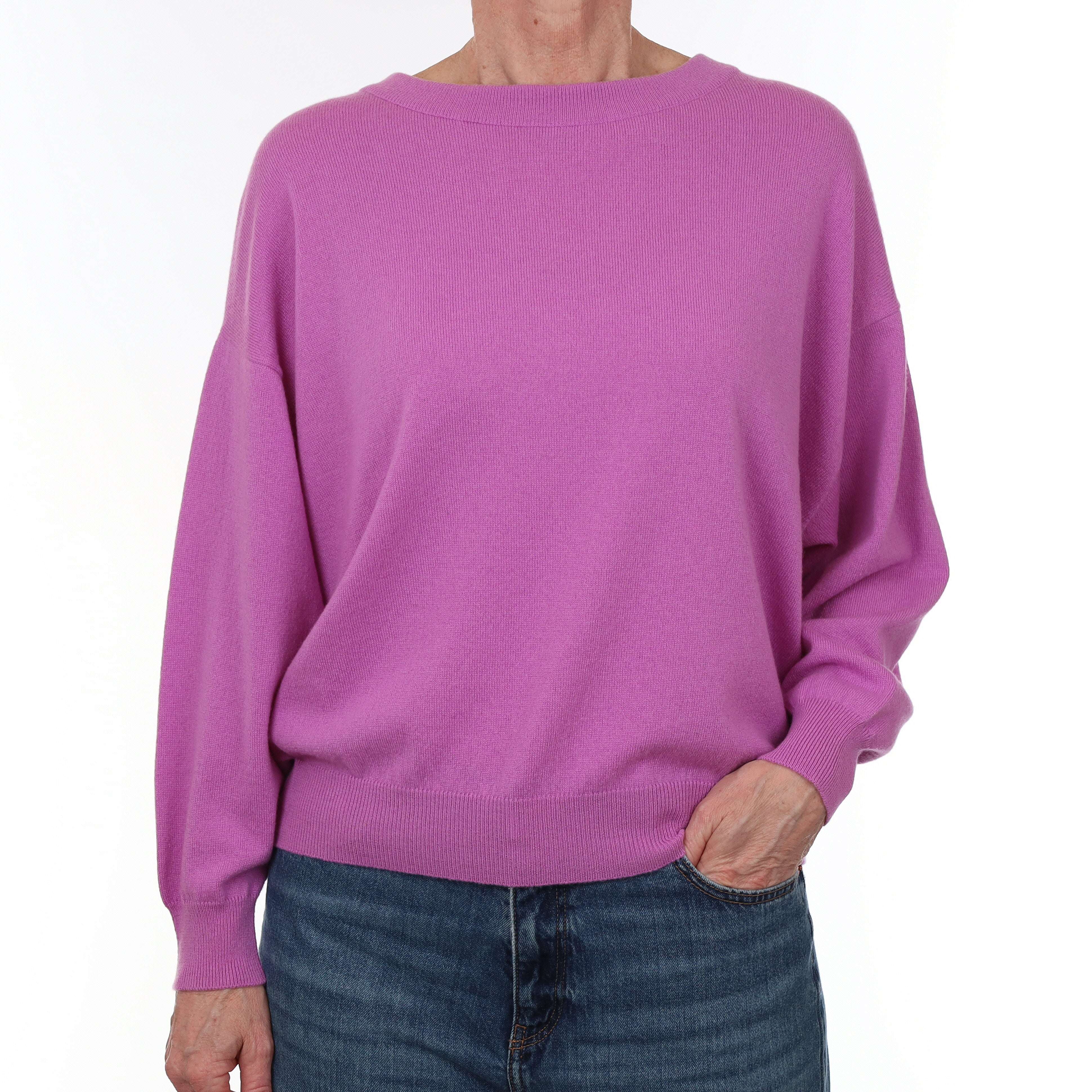 Brand New Scottish Begg & Co Deep Mauve Cashmere Slouchy Crew Neck Jumper Small