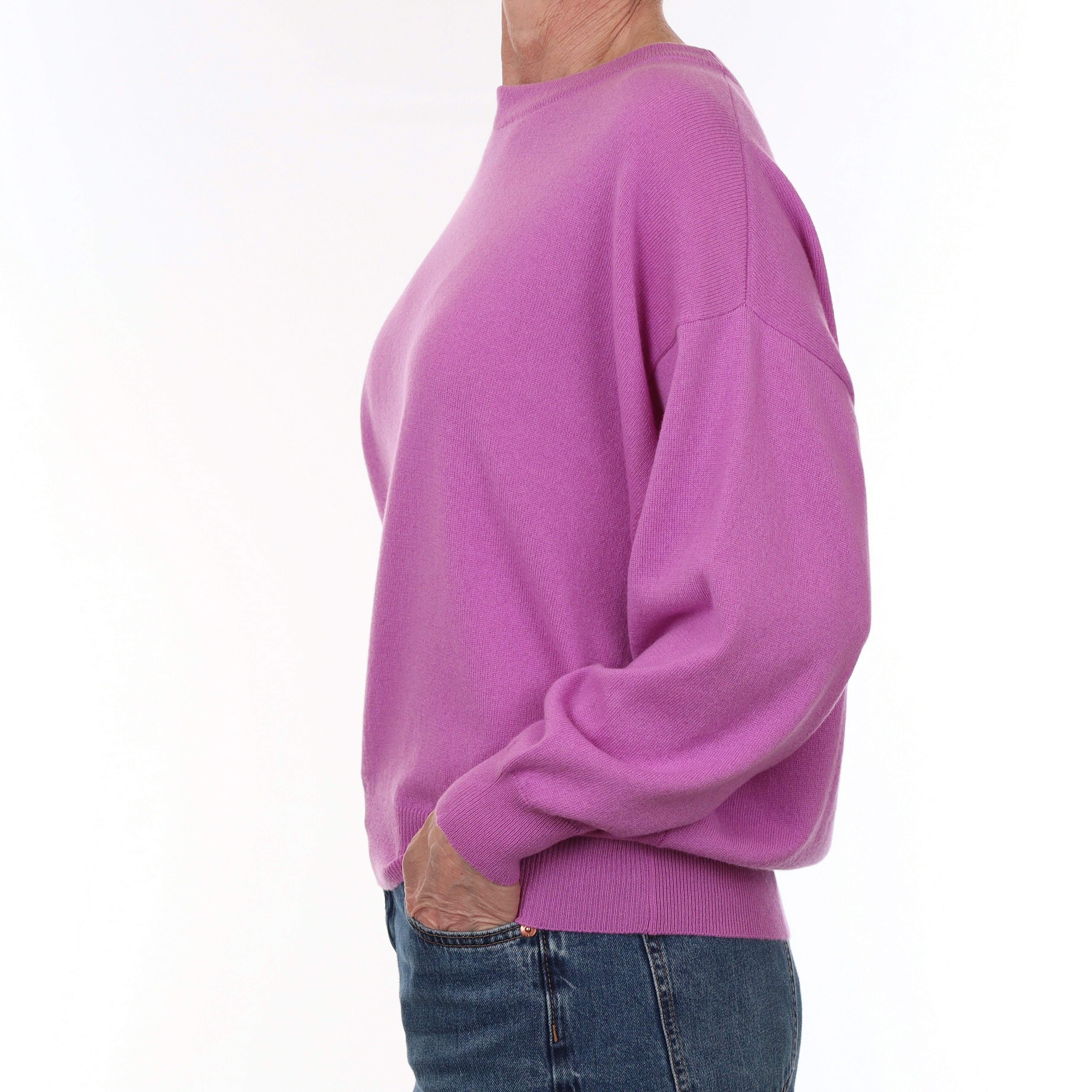 Brand New Scottish Begg & Co Deep Mauve Cashmere Slouchy Crew Neck Jumper Small