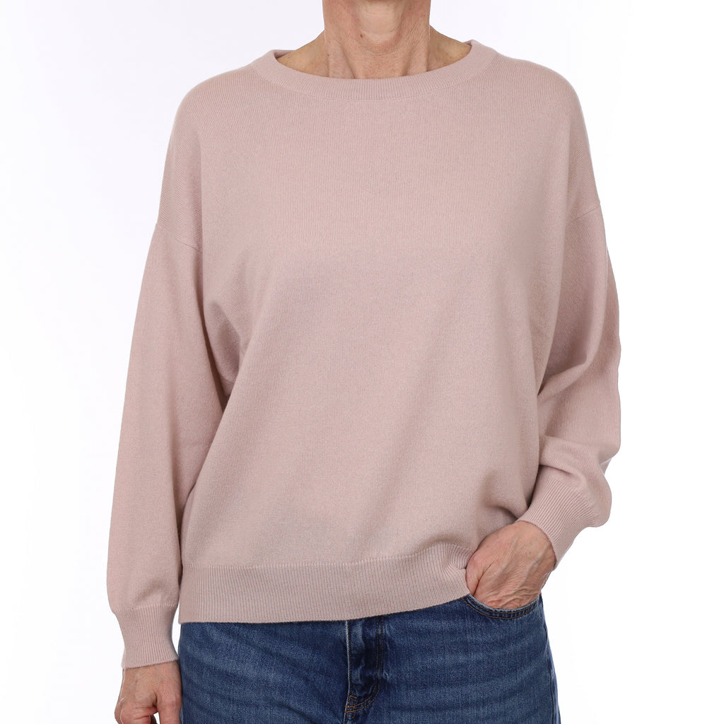 Brand New Scottish Alex Begg Plaster Pink Cashmere Slouchy Crew Neck Jumper Small