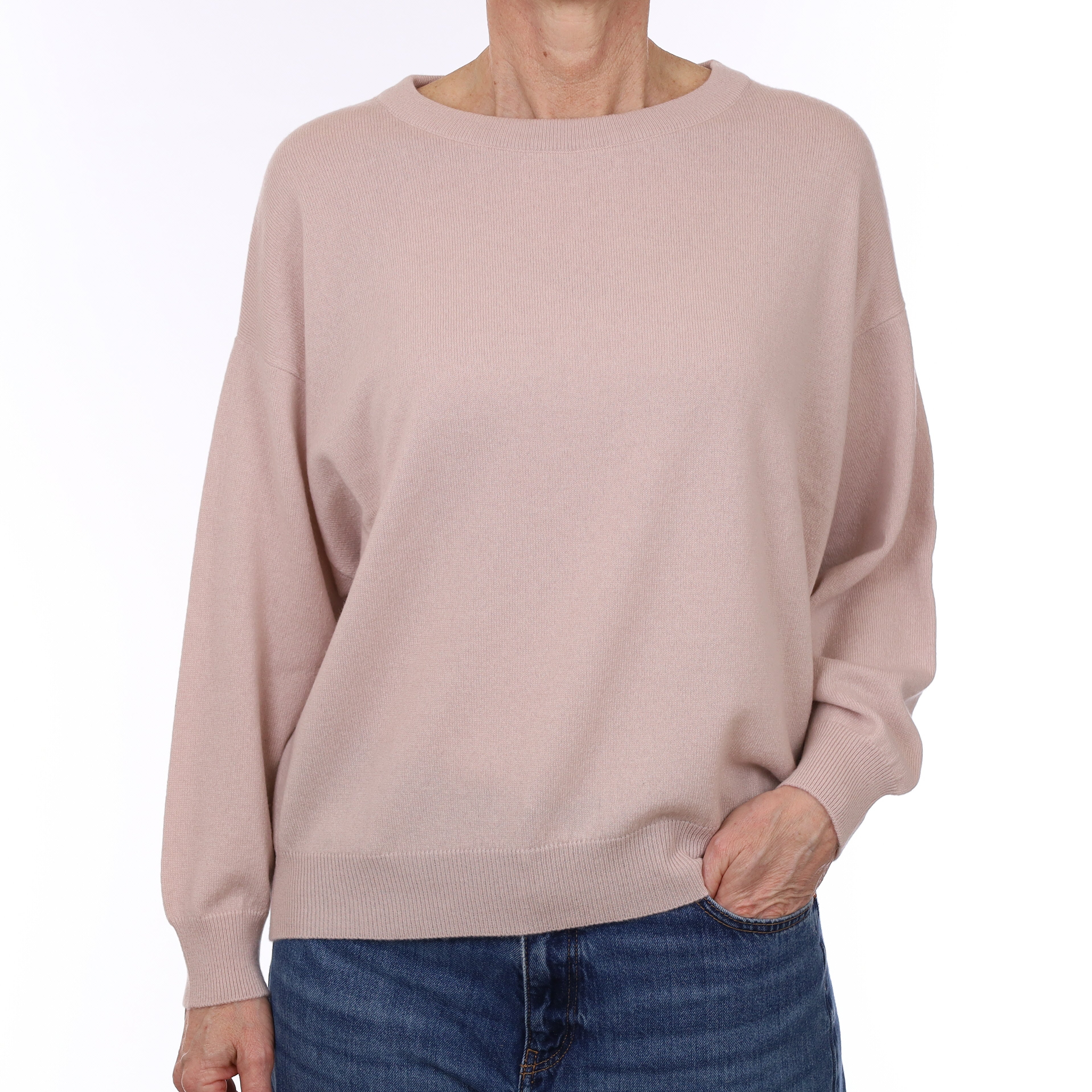 Brand New Scottish Begg & Co Plaster Pink Cashmere Slouchy Crew Neck Jumper Small