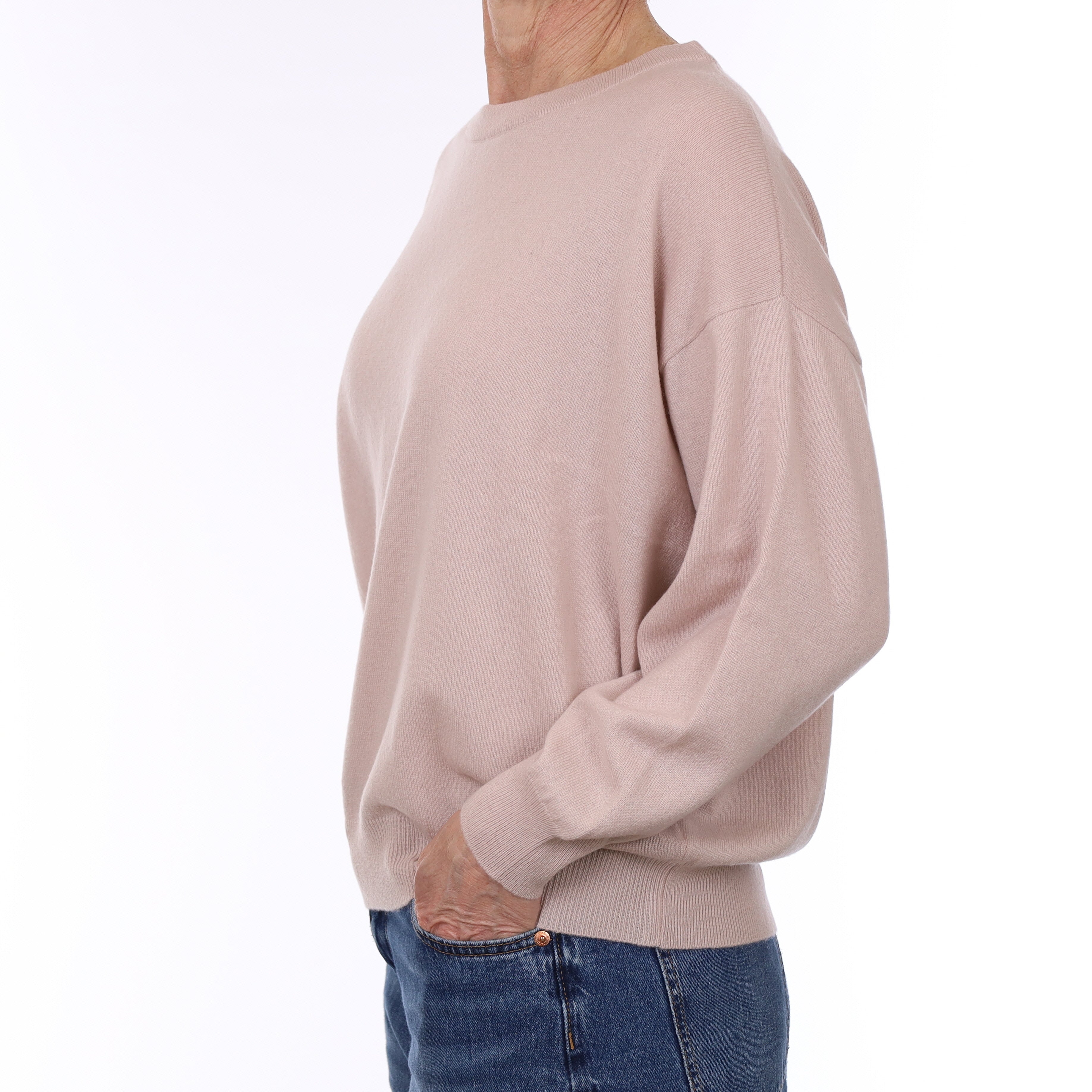 Brand New Scottish Begg & Co Plaster Pink Cashmere Slouchy Crew Neck Jumper Small