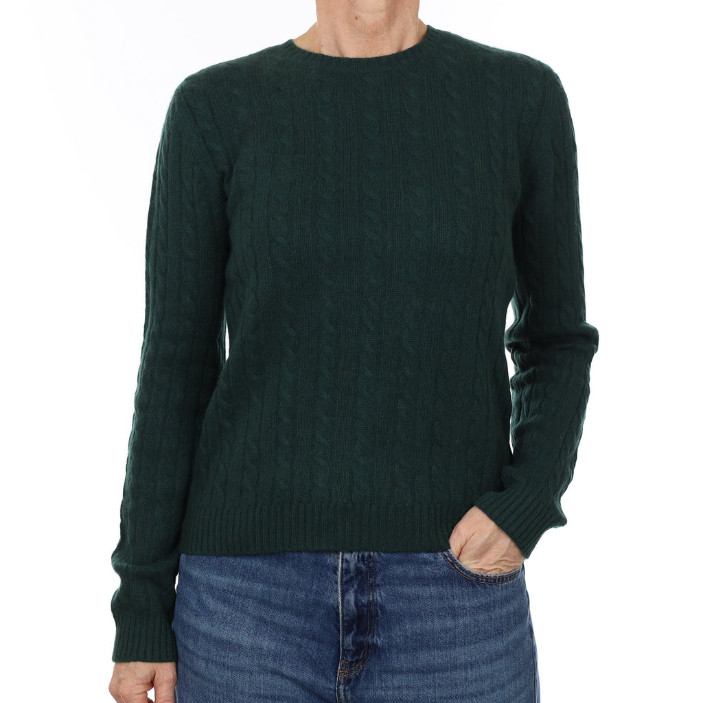 Ralph Lauren Bottle Green Cable Cashmere Crew Neck Jumper Small