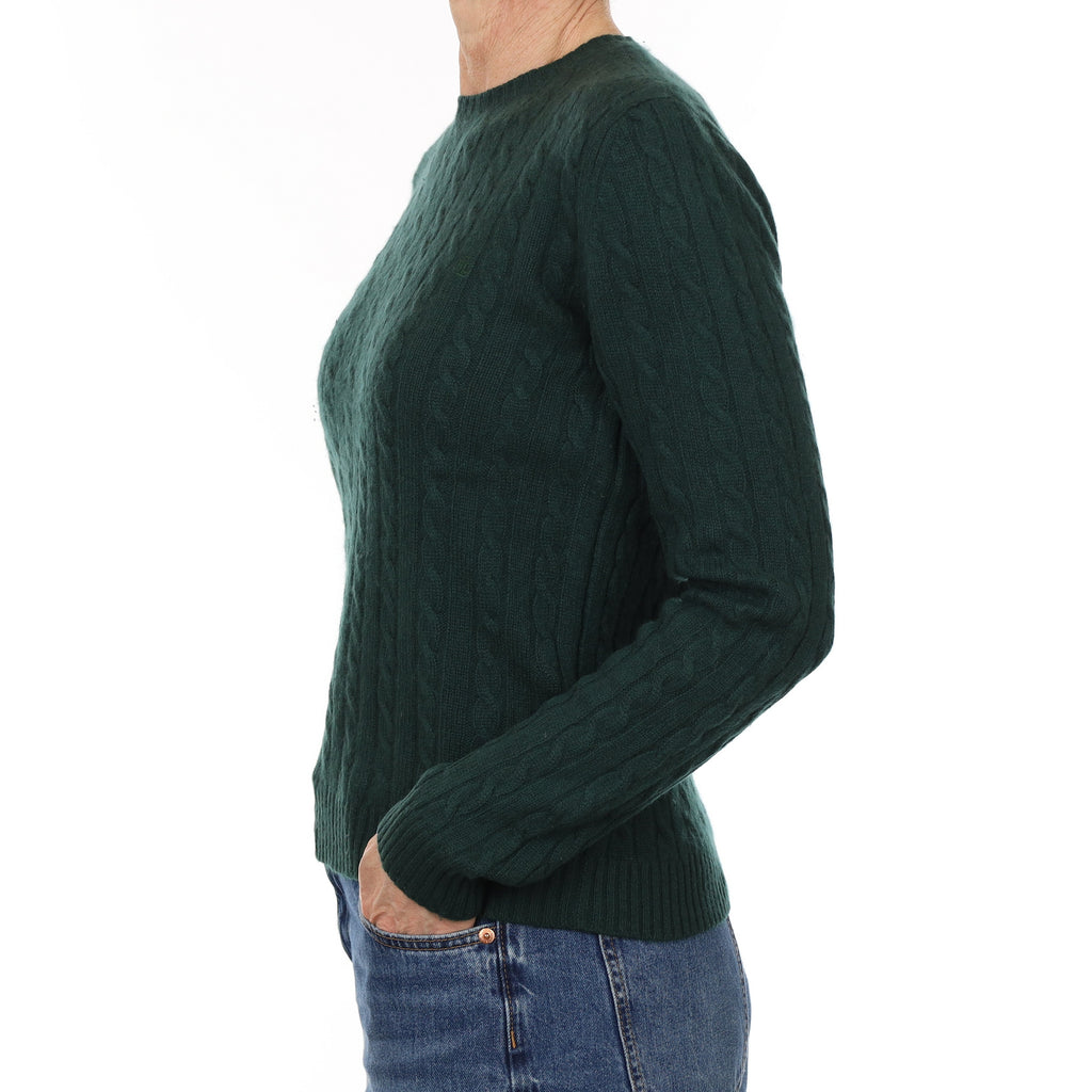Ralph Lauren Bottle Green Cable Cashmere Crew Neck Jumper Small