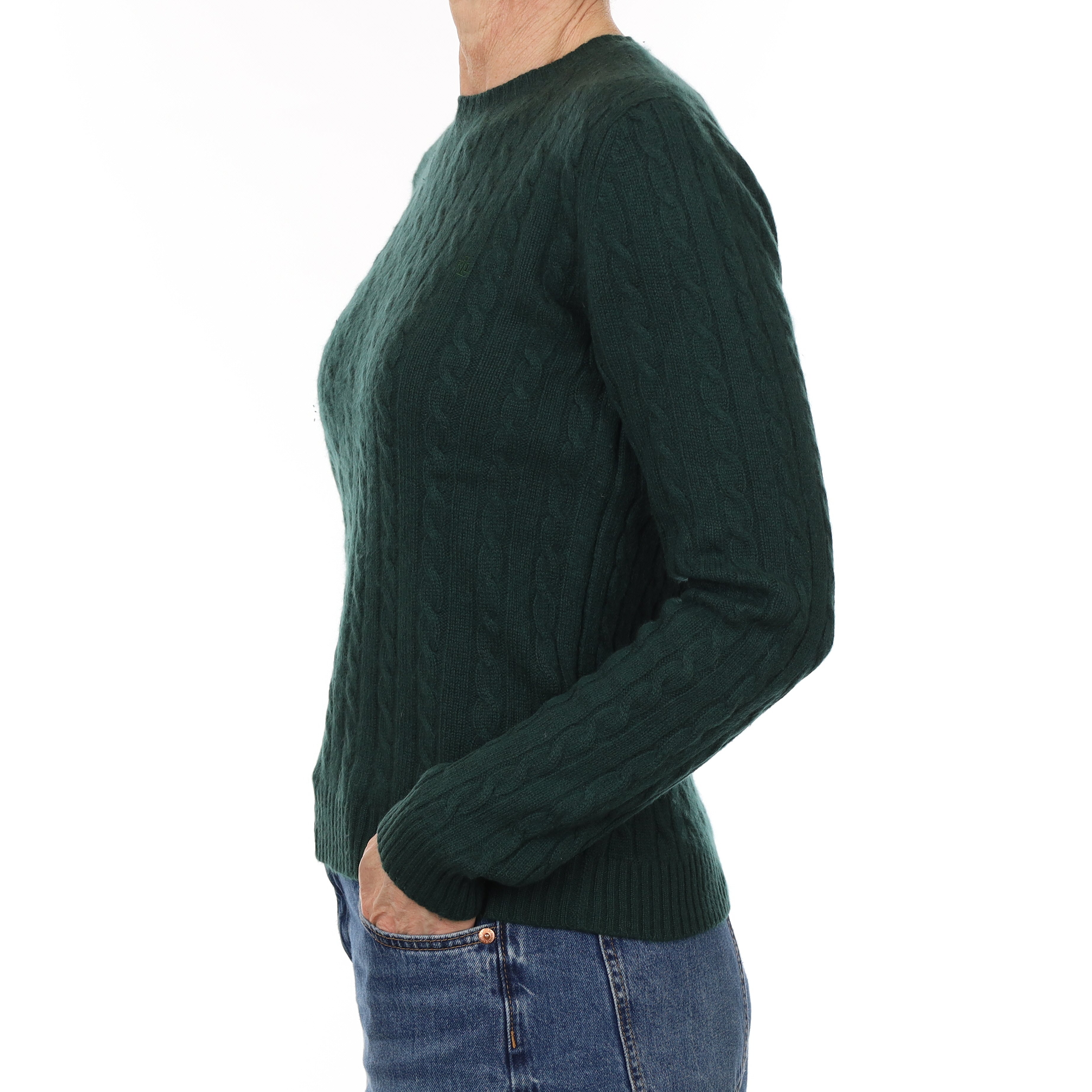 Ralph Lauren Bottle Green Cable Cashmere Crew Neck Jumper Small
