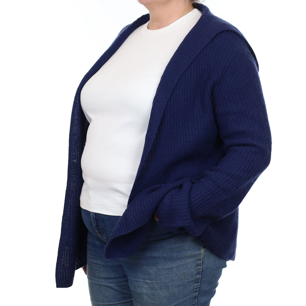 French Navy Chunky Rib Cashmere Cardigan with Hood Extra Large