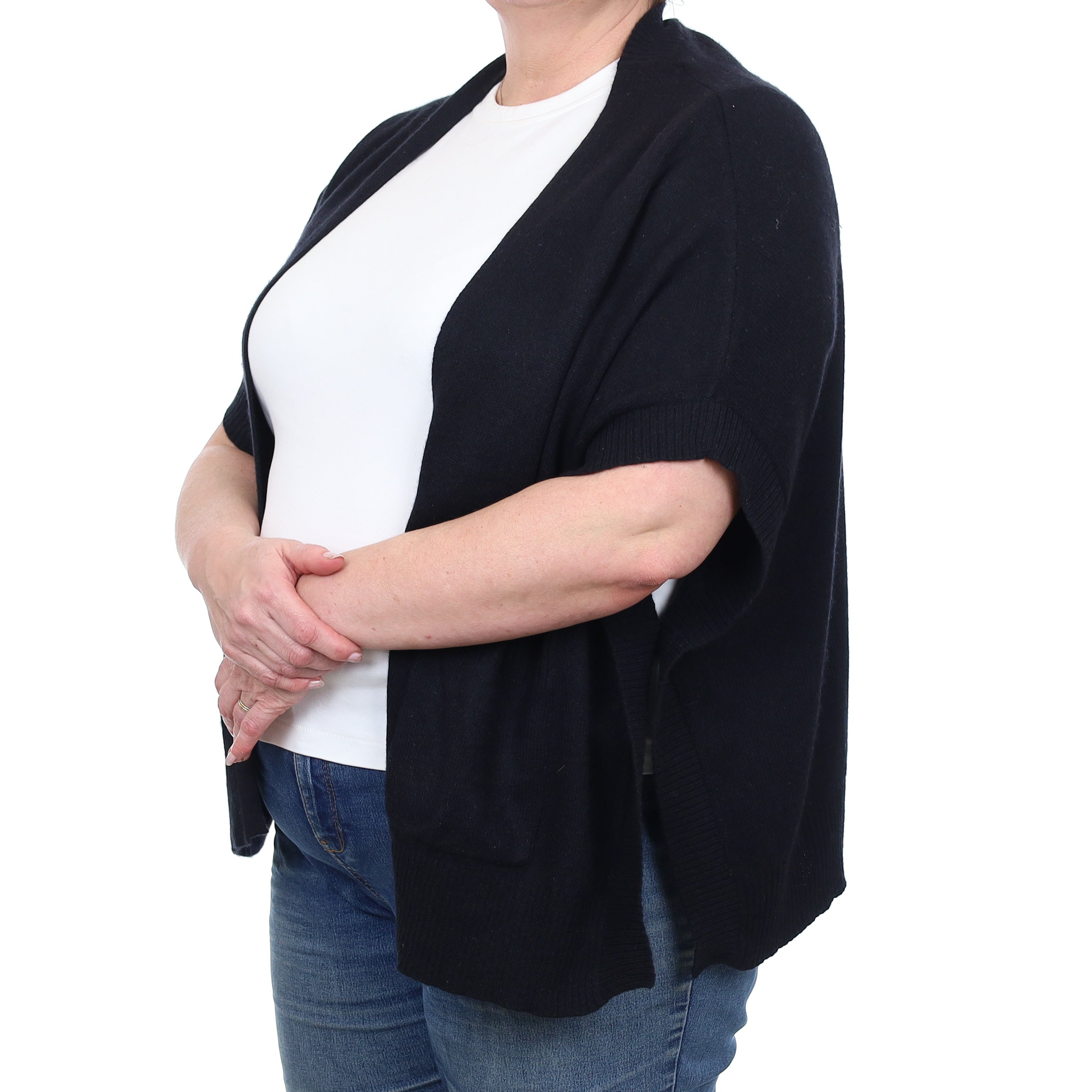 Black Cashmere Sleeveless Poncho Style Cardigan Extra Large