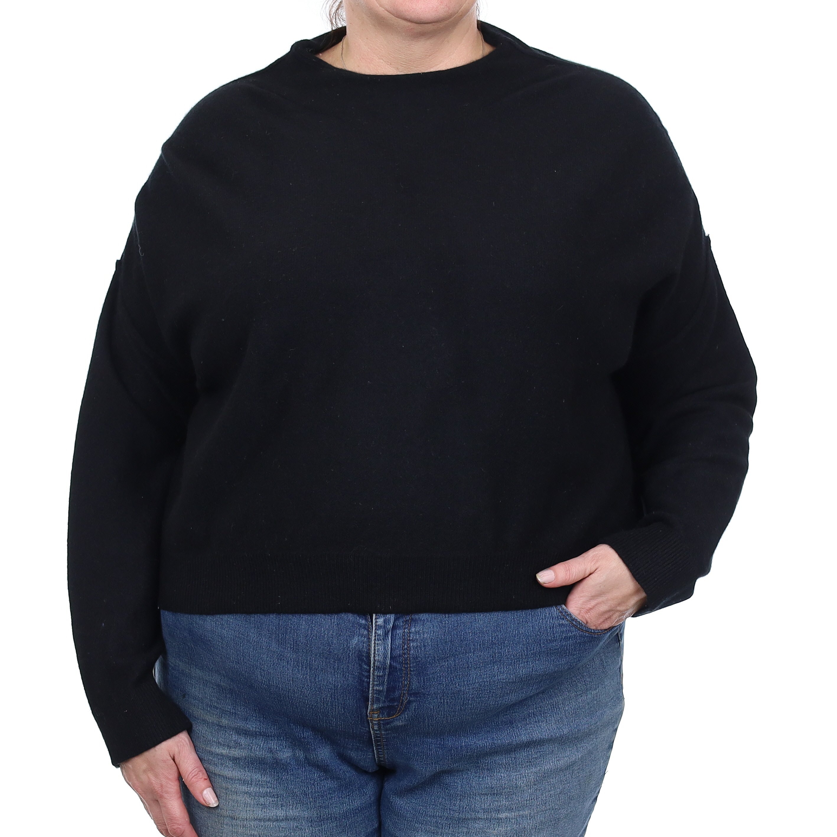 Black Cashmere Slouchy Cropped Funnel Neck Jumper Extra Large