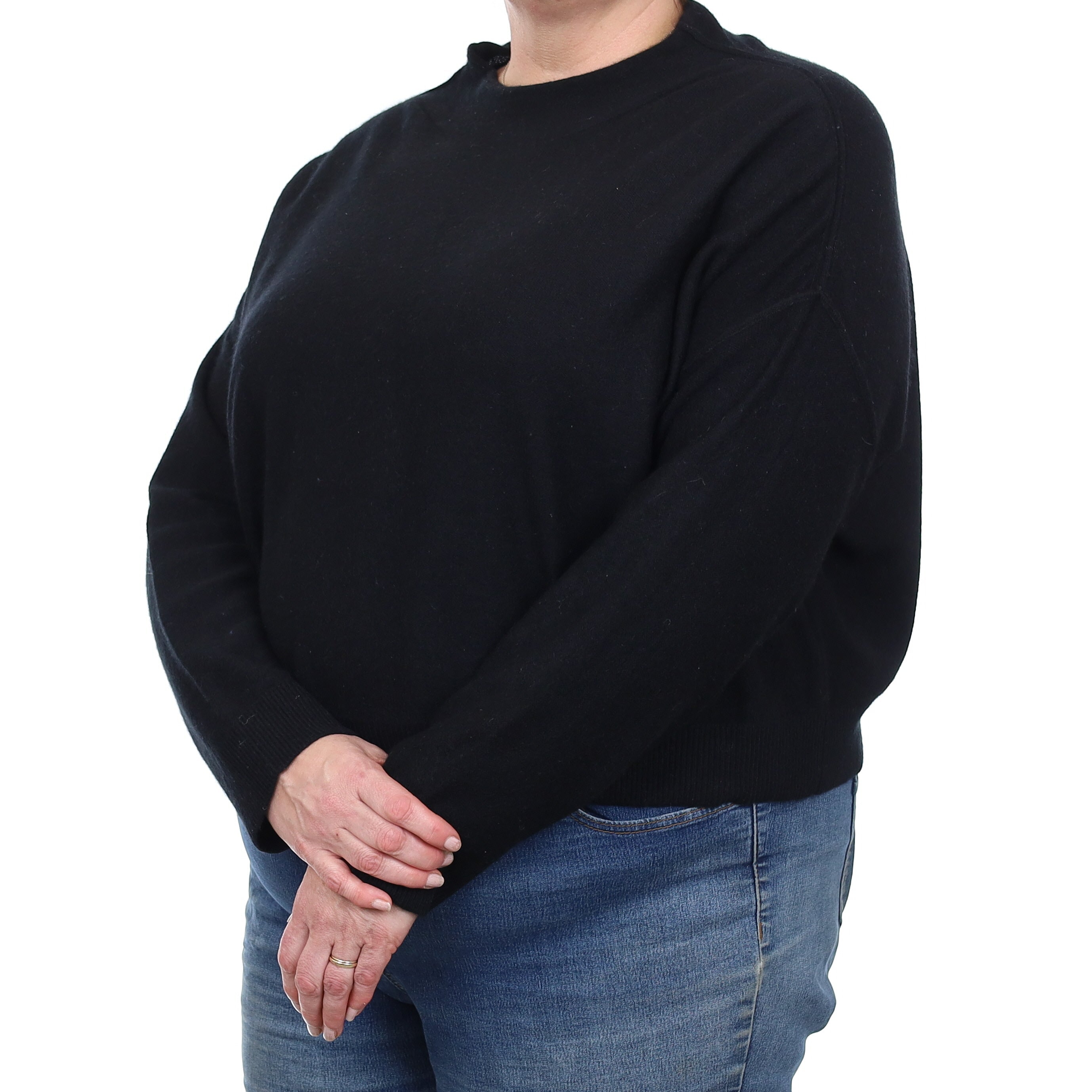 Black Cashmere Slouchy Cropped Funnel Neck Jumper Extra Large