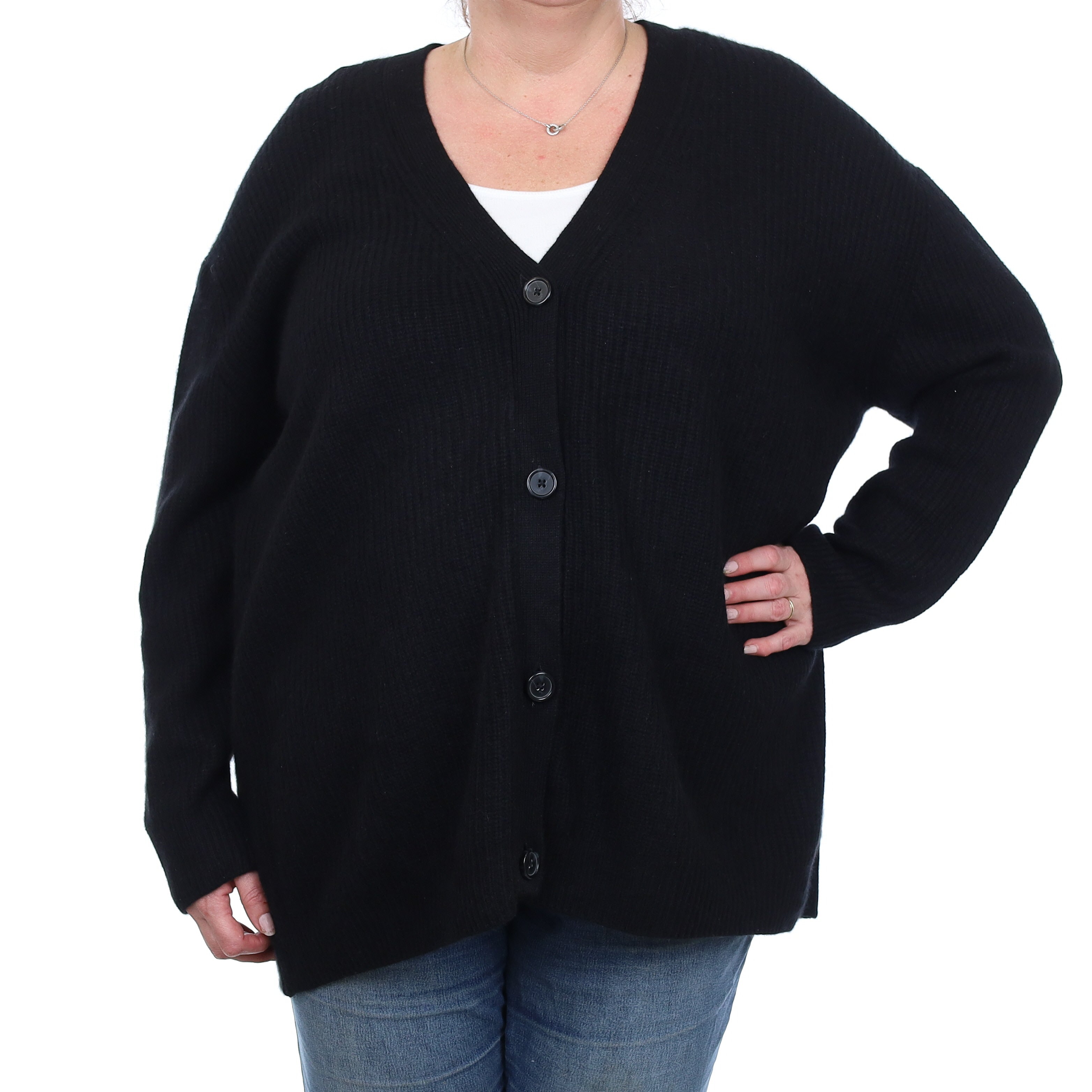 Black Chunky Knit Cashmere Slouchy V Neck Cardigan Extra Large