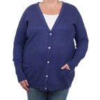Naval Blue Marl Cashmere V Neck Cardigan with Pockets Extra Large
