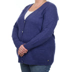 Naval Blue Marl Cashmere V Neck Cardigan with Pockets Extra Large