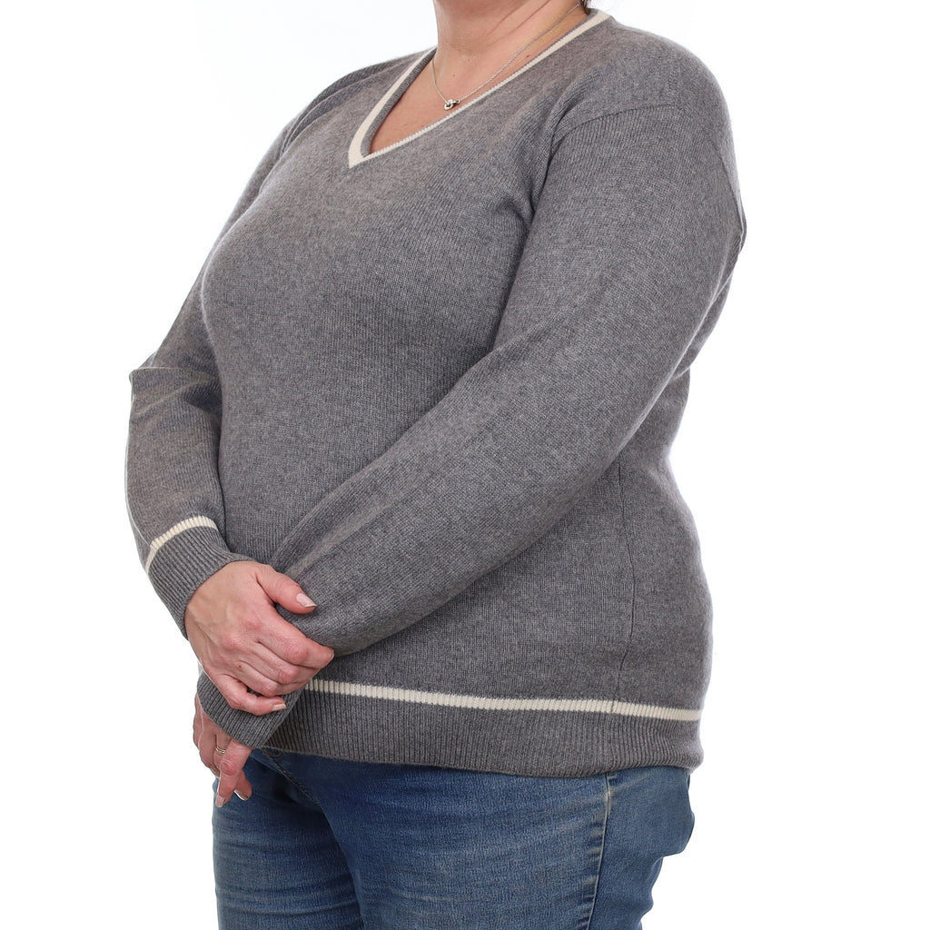 André Maurice Ash Grey Heavy Knit Cashmere V Neck Jumper Extra Large