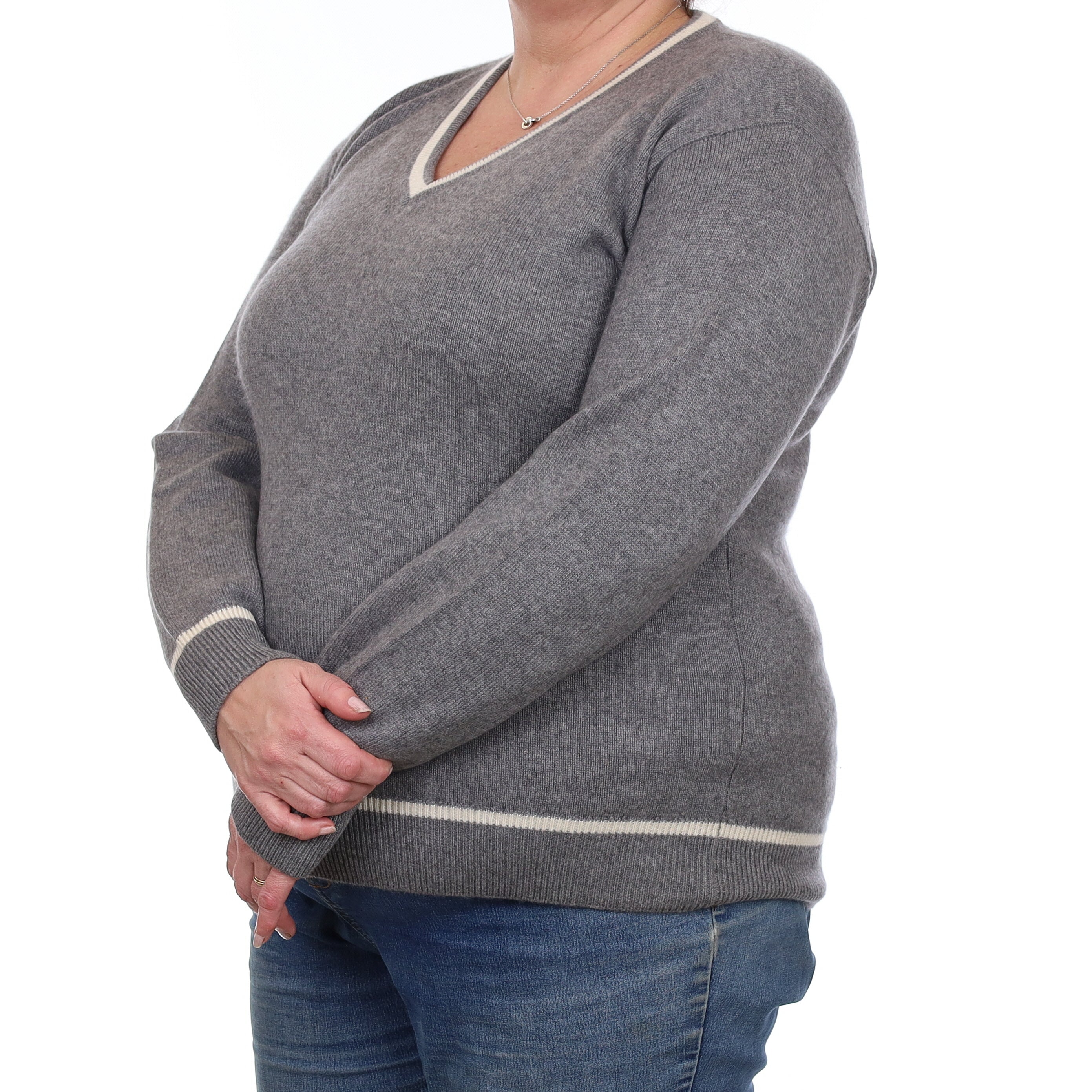 André Maurice Ash Grey Heavy Knit Cashmere V Neck Jumper Extra Large