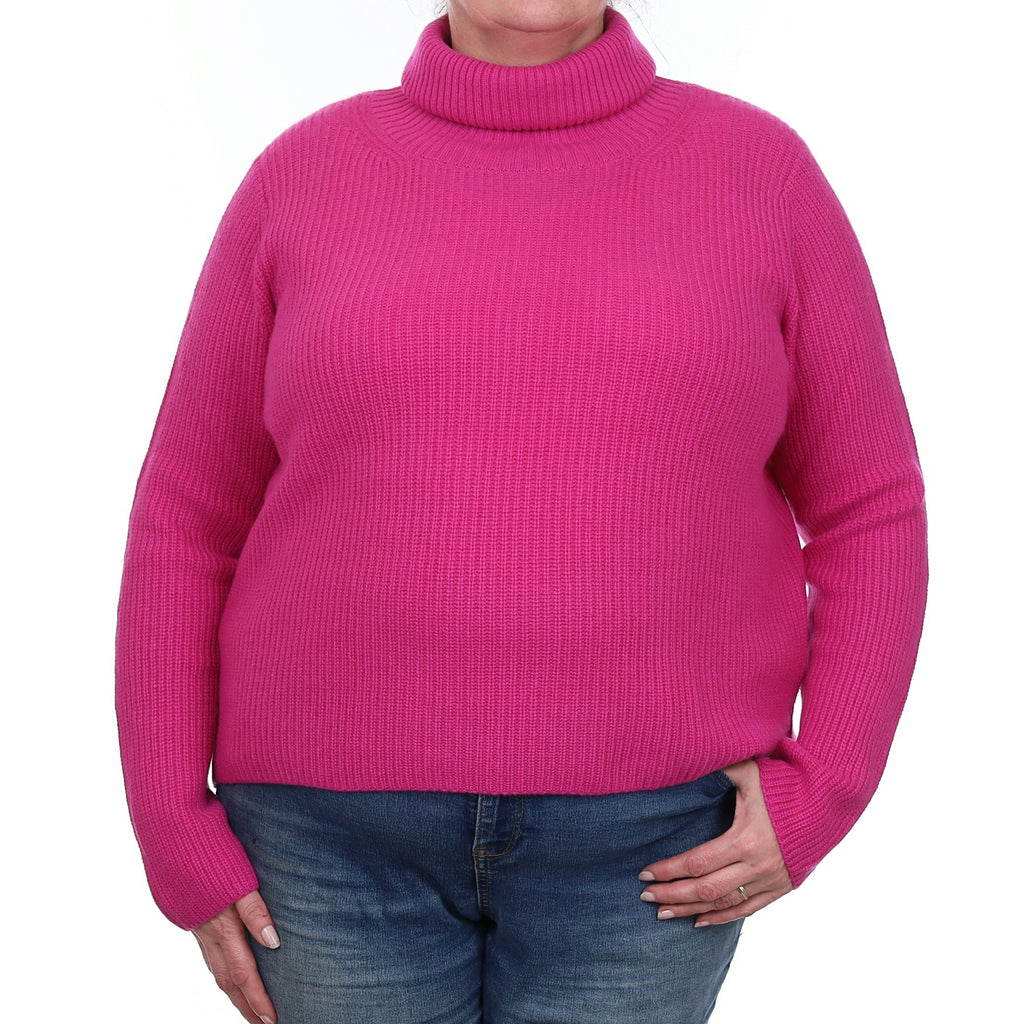 Fuchsia Pink Chunky Cashmere Polo Neck Jumper Extra Large