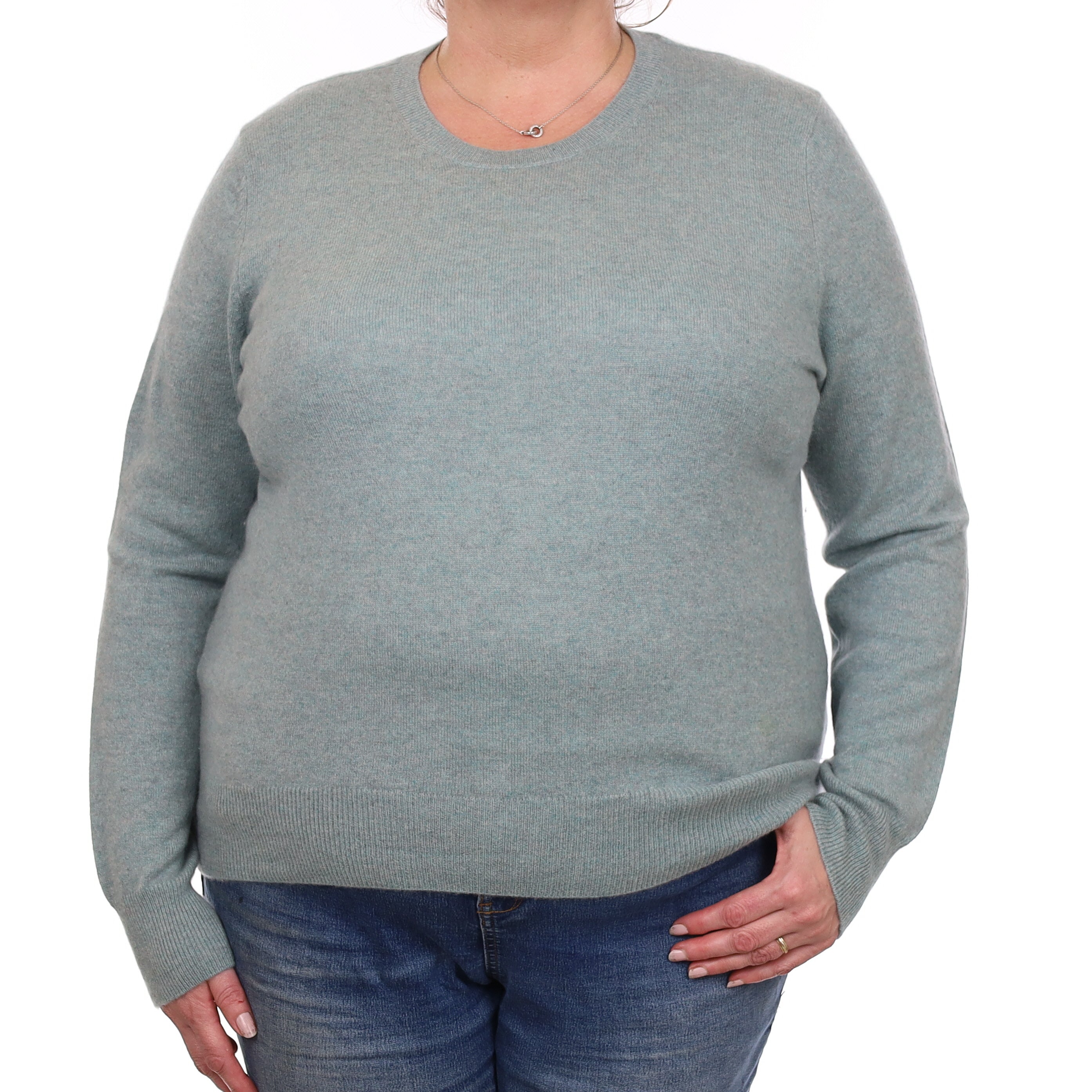 Sea Foam Green Marl Cashmere Crew Neck Jumper Extra Large