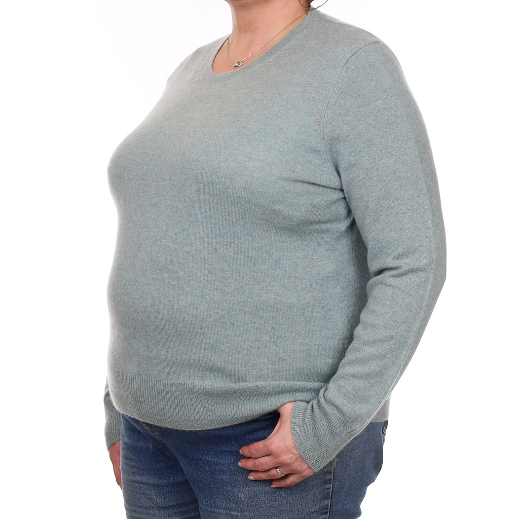 Sea Foam Green Marl Cashmere Crew Neck Jumper Extra Large